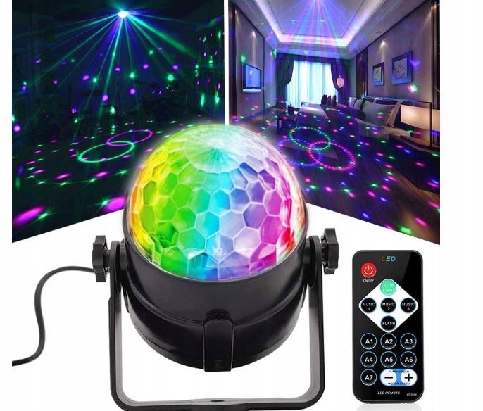 KULA DYSKOTEKOWA LED DISCO RGB PROJEKTOR + PILOT