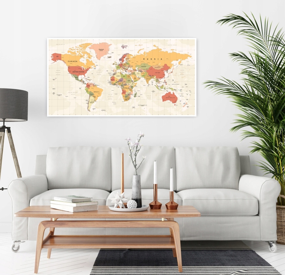 MAPA ŚWIATA plakat 100x53cm beż brąz #360 Nazwa MAPA ŚWIATA