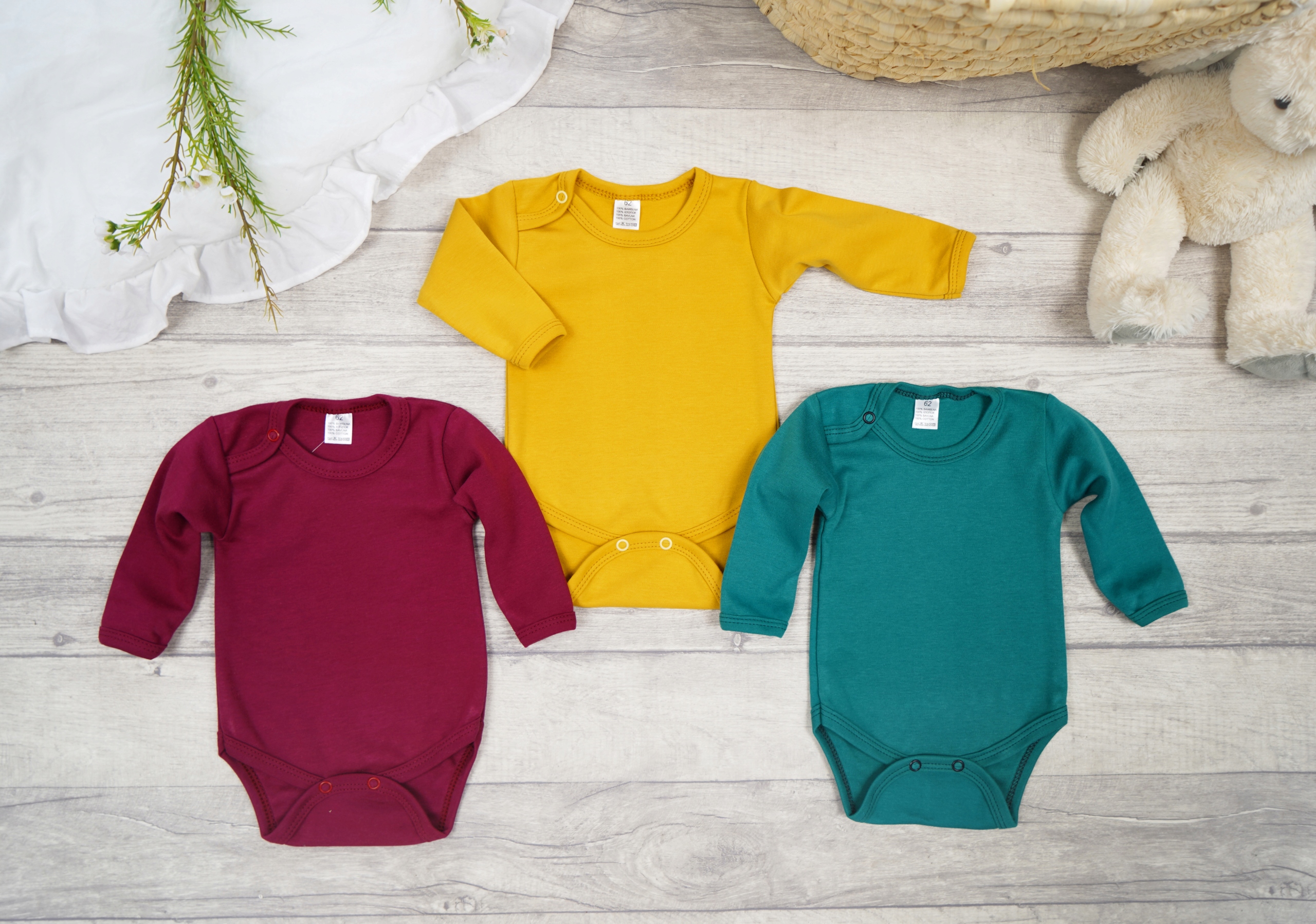 3PAK BODY gładkie r.80 bordo musztarda butelkowy Bohater brak