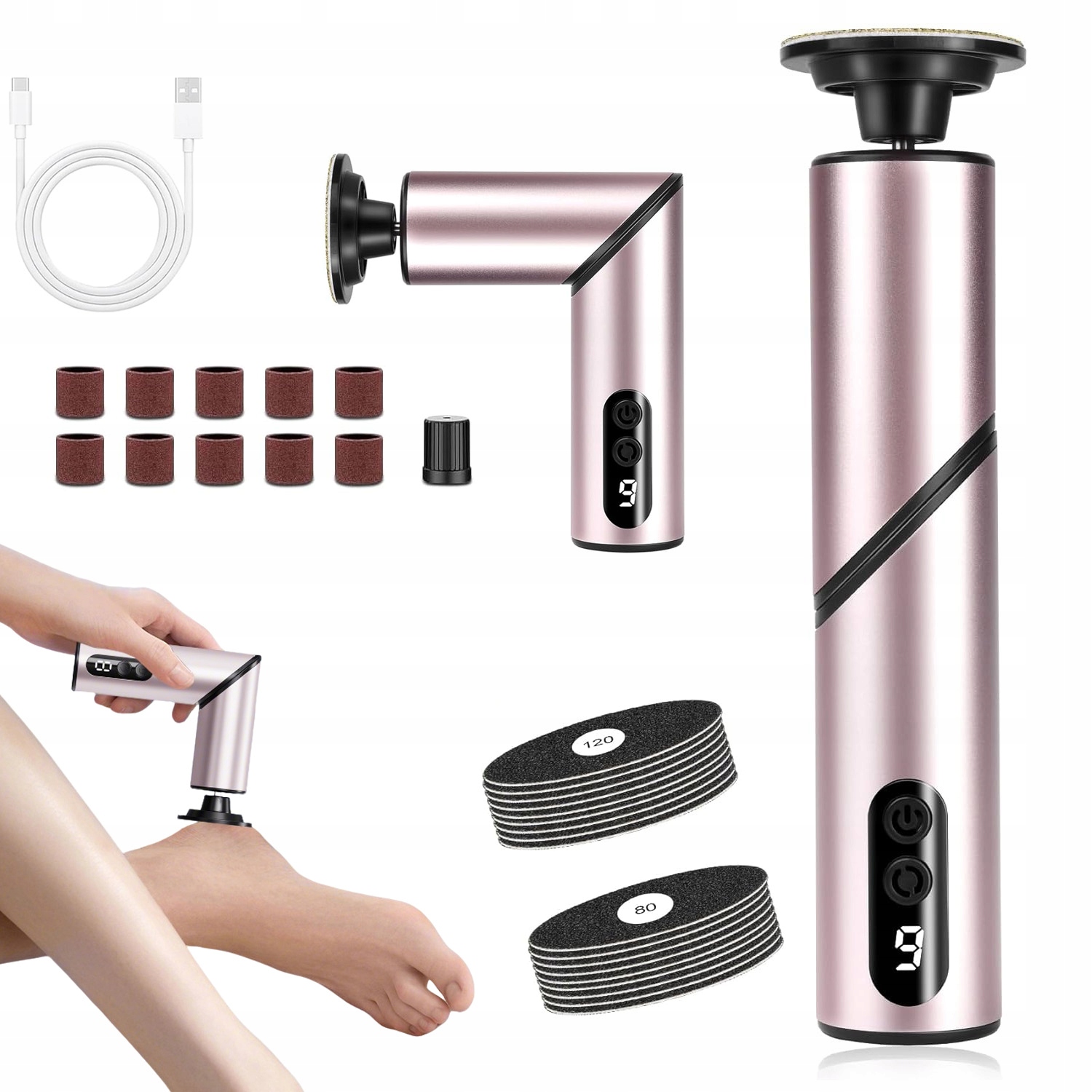 Elektrický Skládací Pilník 5V1 Na Nohy Sada Usb Silný Abs Růžový 1 Ks