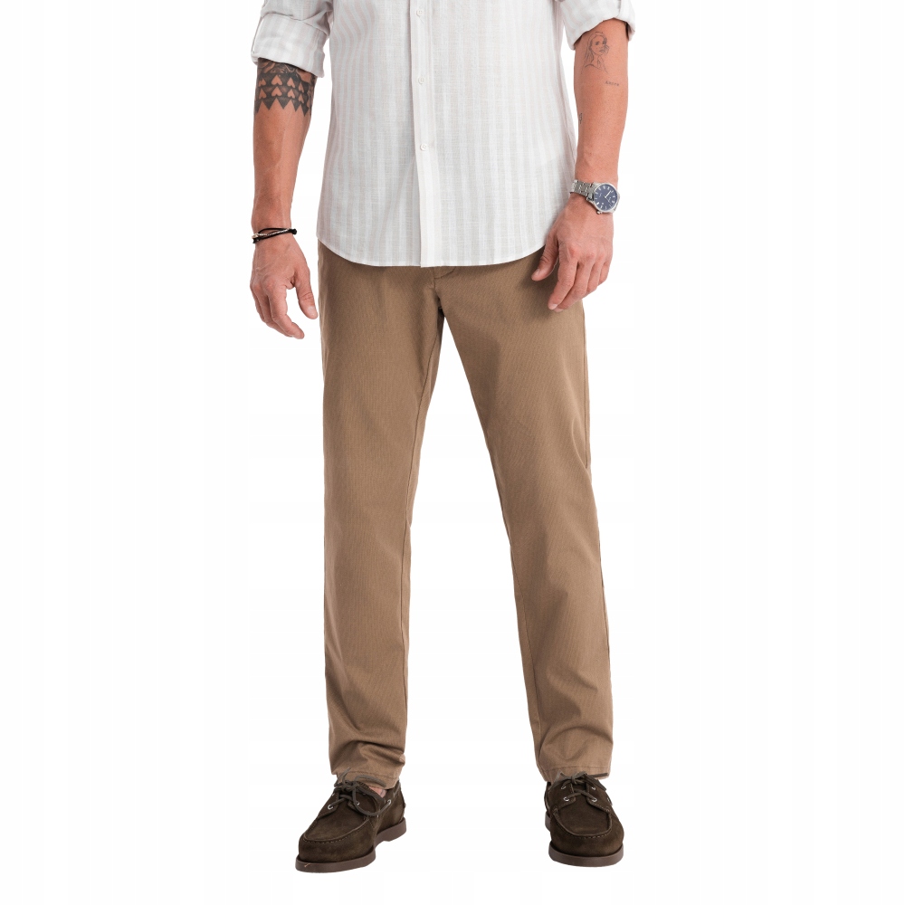 Pánské chino kalhoty Regular Fit tmavě béžové V2 OM-PACP-0184 L