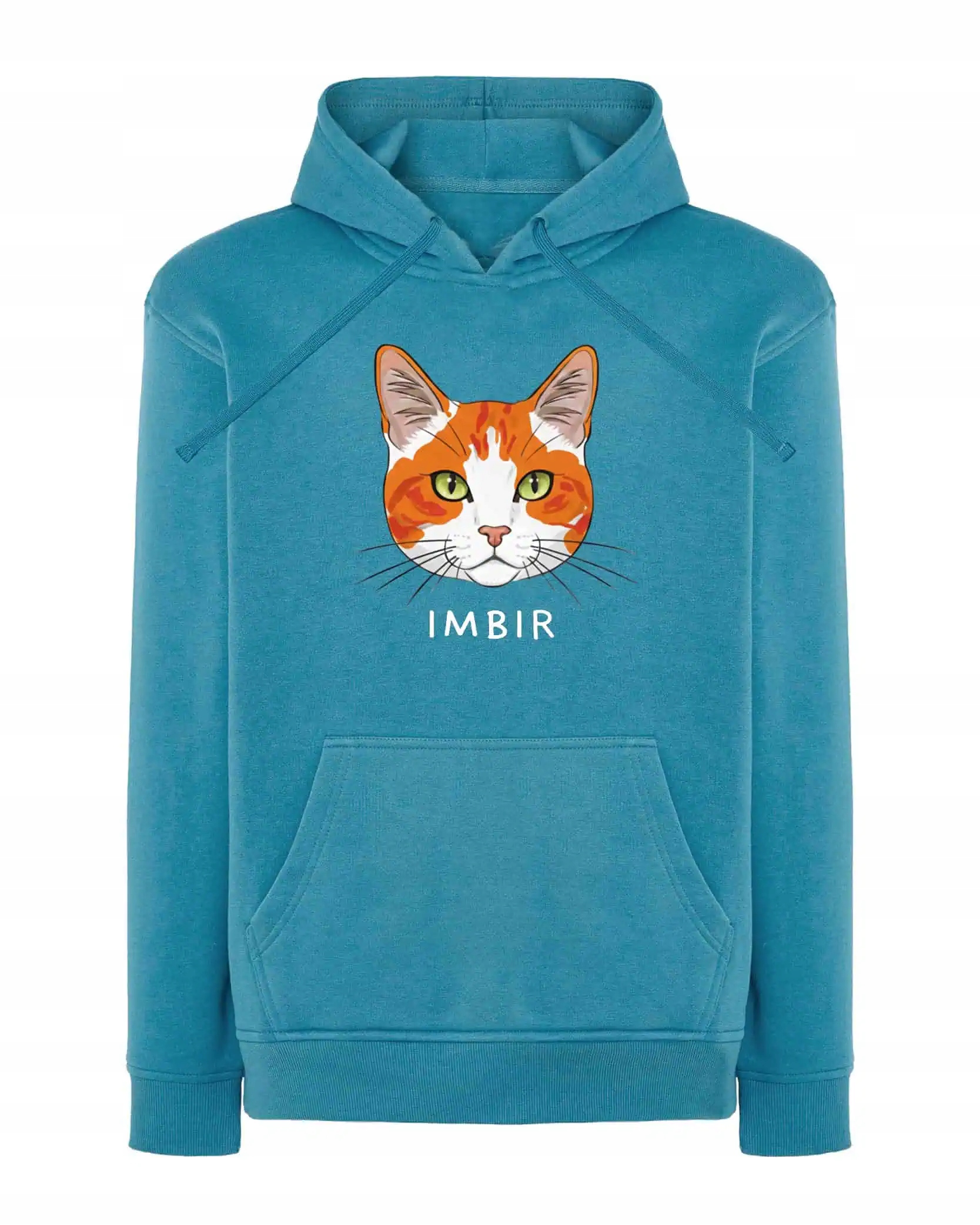 Mikina s kapucí Střešní taška Rudo Bílá Personalizovaná Kočka Světle modrá L