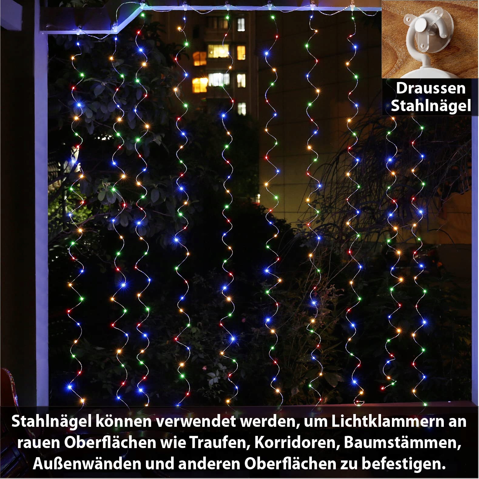 HXWEIYE Kurtyna Girlanda Świetlna Lampki Multikolor 300 LED 3x3m 8 Trybów — miniatura 4