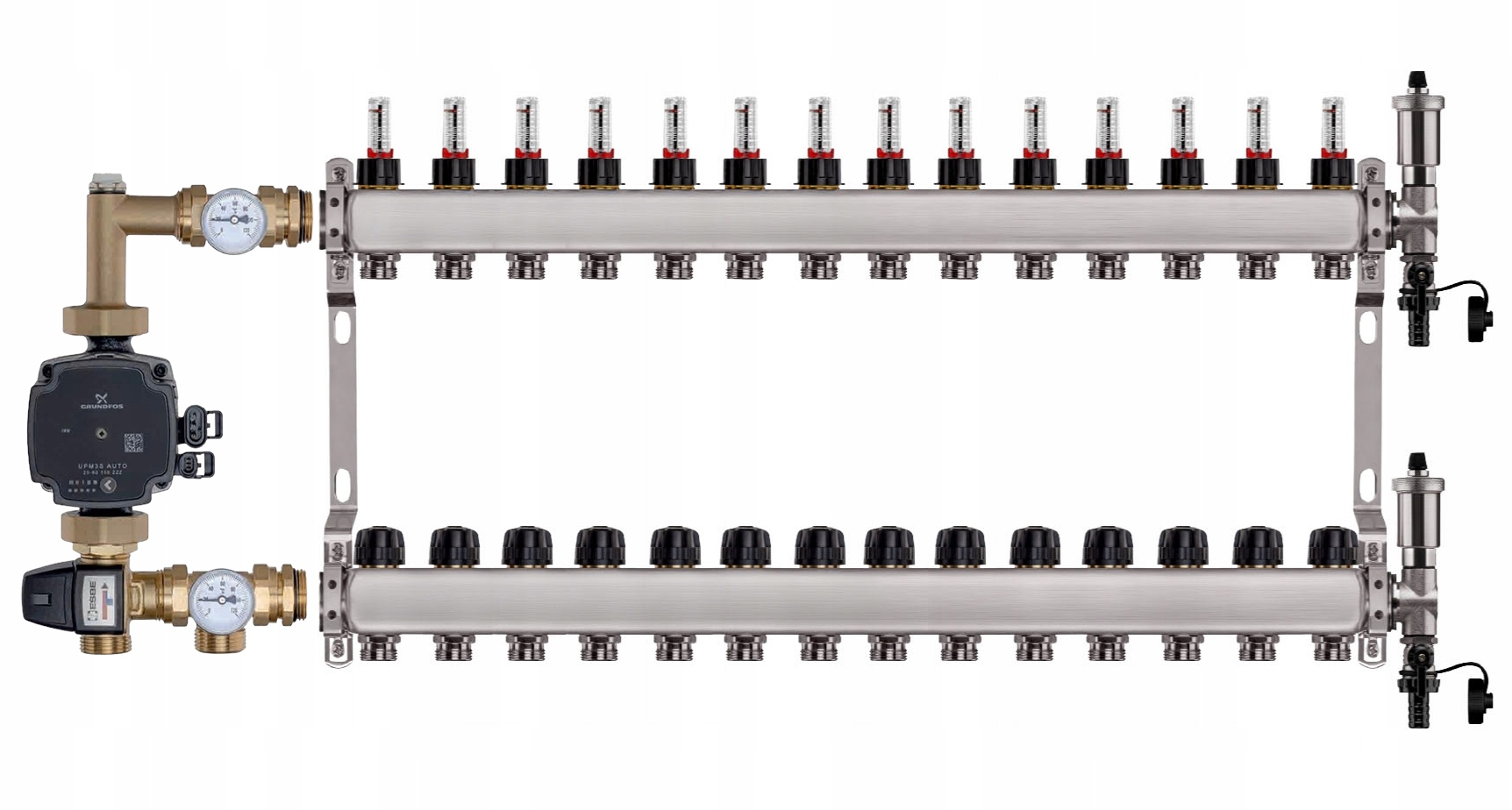 Rozdělovač pro podlahu 14 sekcí nerezový pro vytápění Grundfos