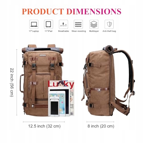 WITZMAN Plecak Podróżny Vintage Canvas Unisex Na Laptop 17 Calowy — miniatura 7