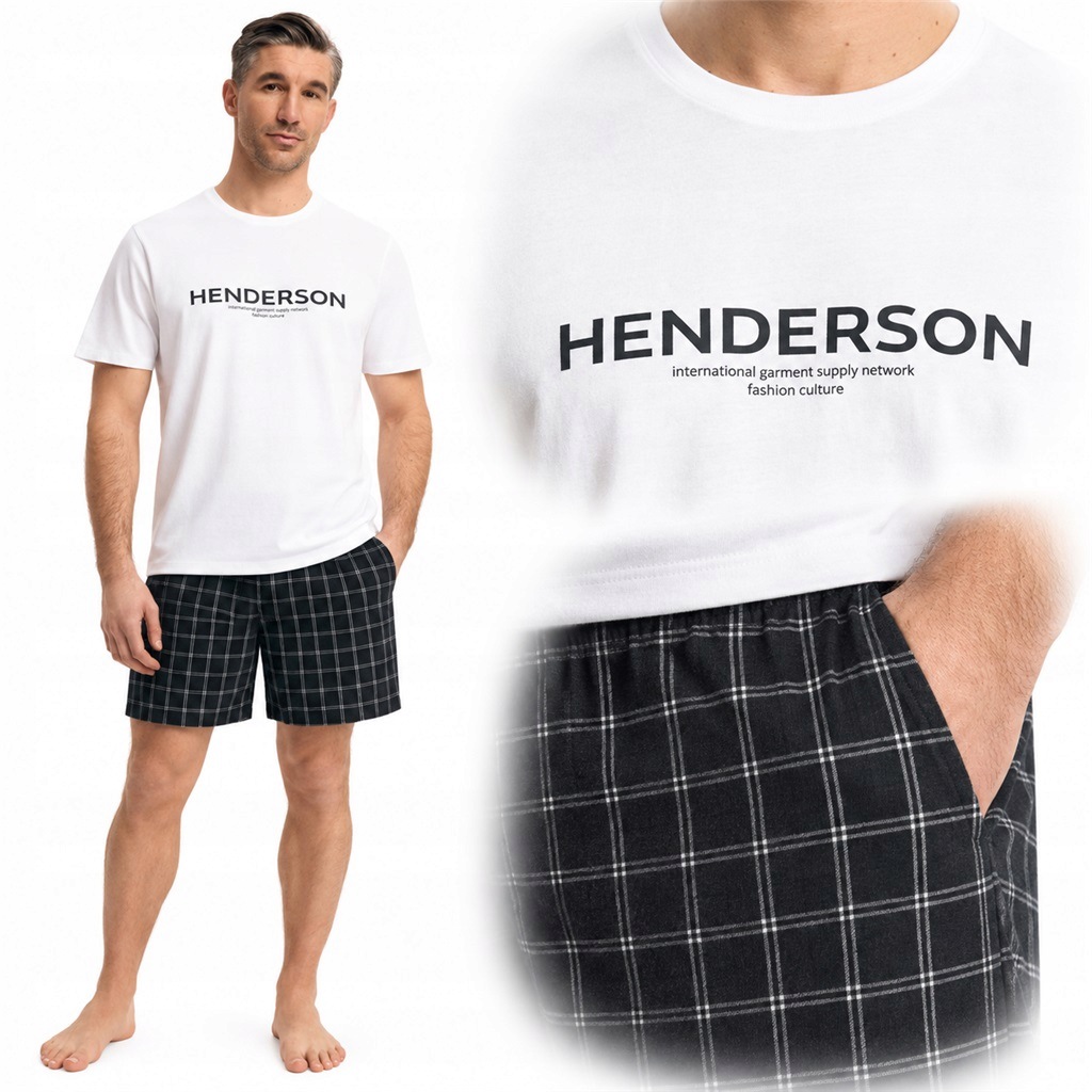 Pánské pyžamo 100% bavlna s krátkým rukávem Henderson Nori 43453 bílé M Anrr