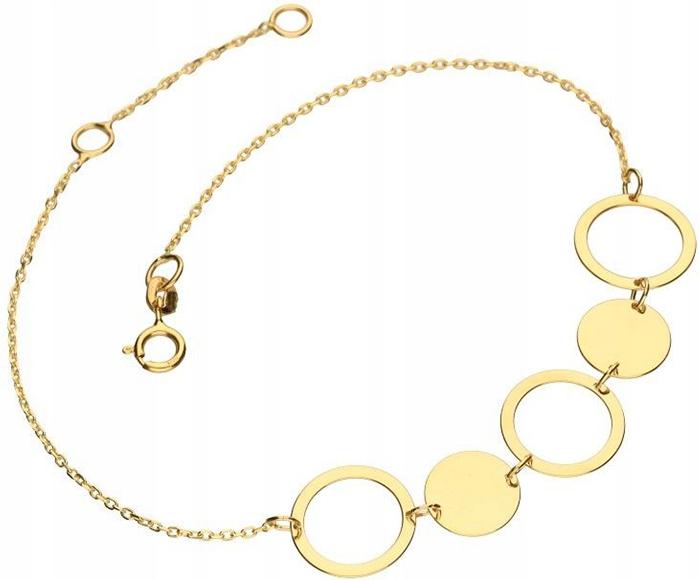 Zlatý náramek 585, přívěsky, kroužky 1,44 g, módní vzor jako dárek