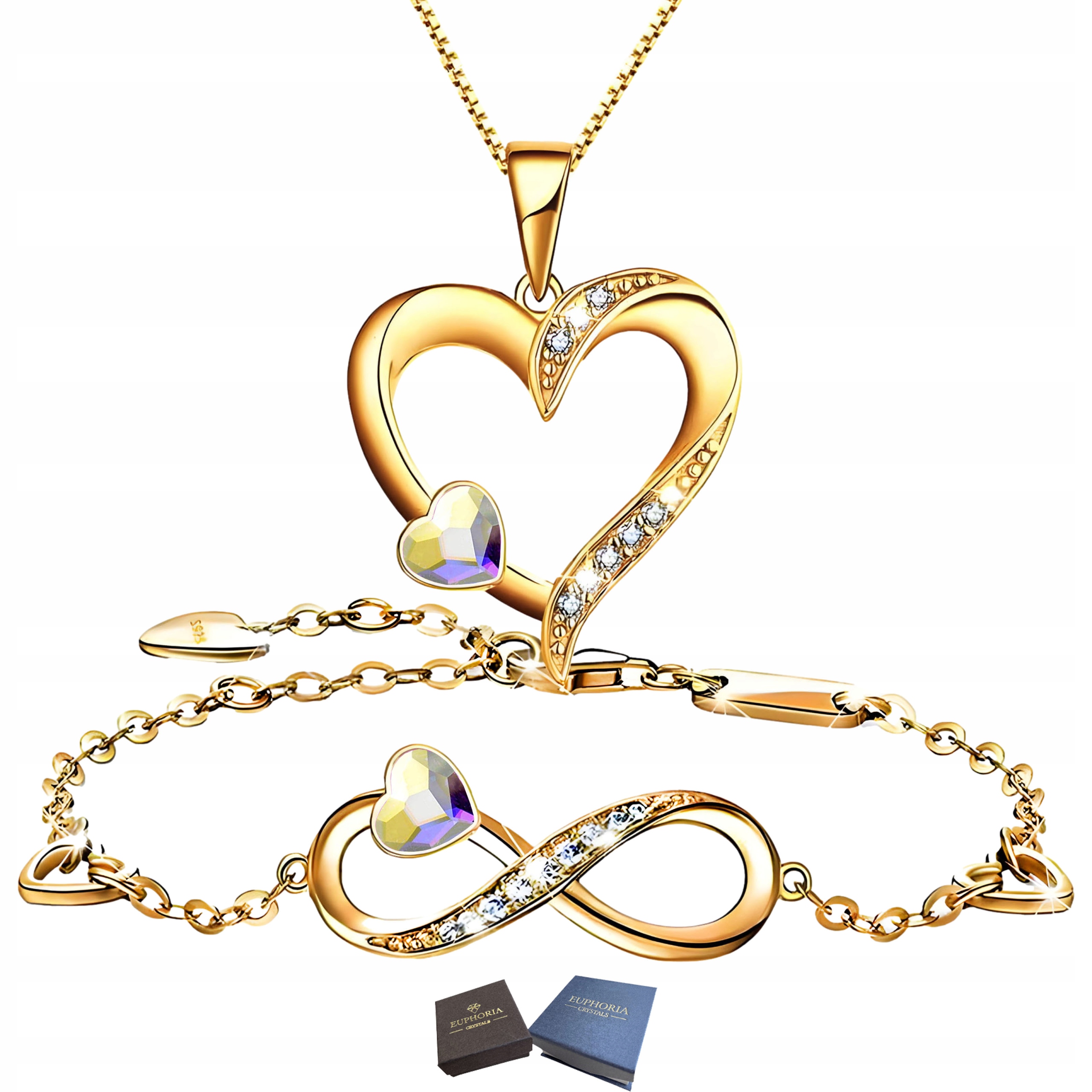 Zlatý komplet Náramek a náhrdelník s přívěskem Srdce Stříbro 925 Sada