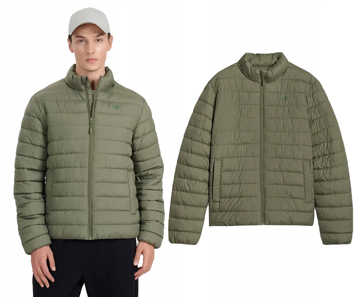 Pánská prošívaná péřová bunda 4F M597 bez kapuce , zelená, 2XL