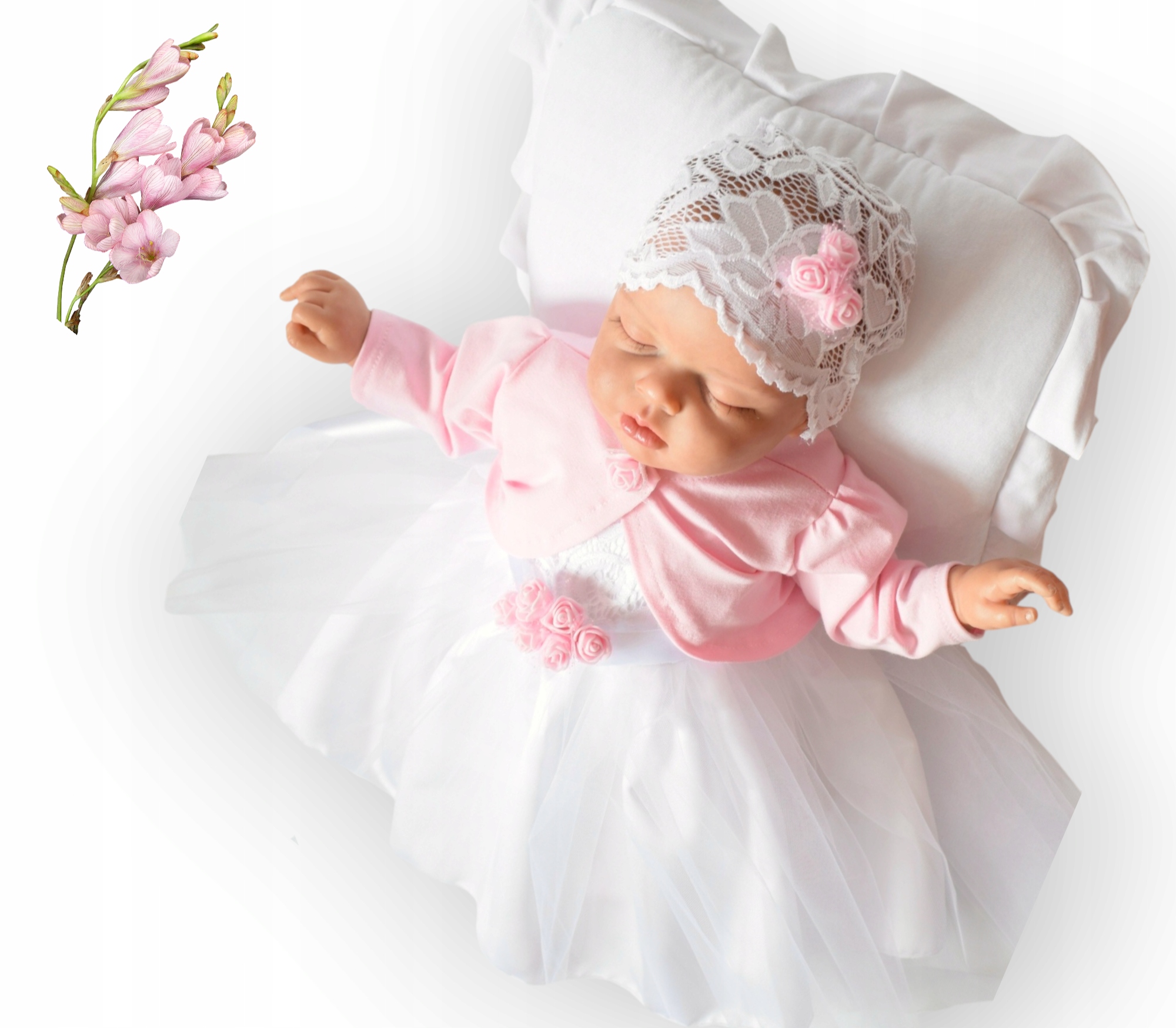 KOMPLET ubranko Chrzest Piękny KORONKOWY 80/86