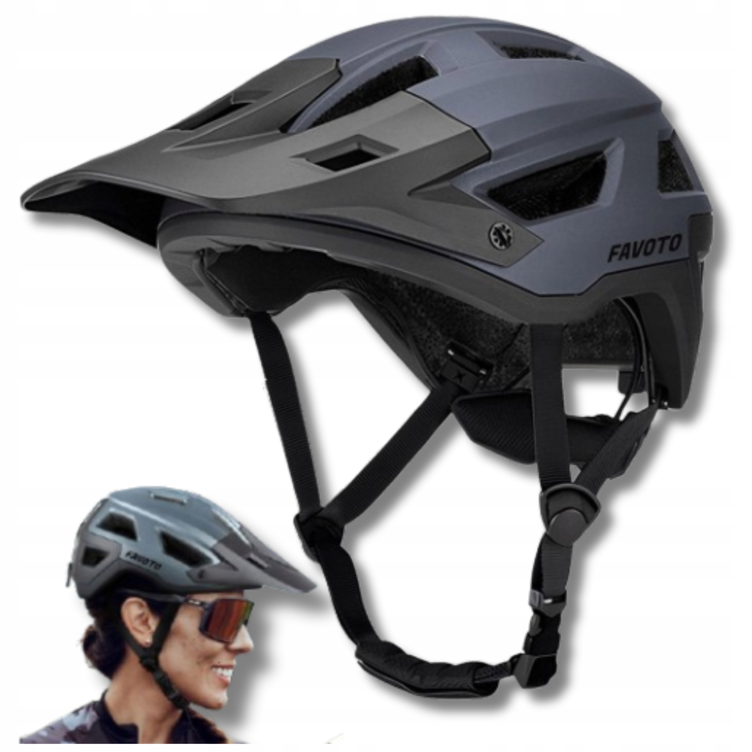 Kask Rowerowy Dla Dorosłych L Regulowany Daszek Matowy Mtb L 57-61 cm