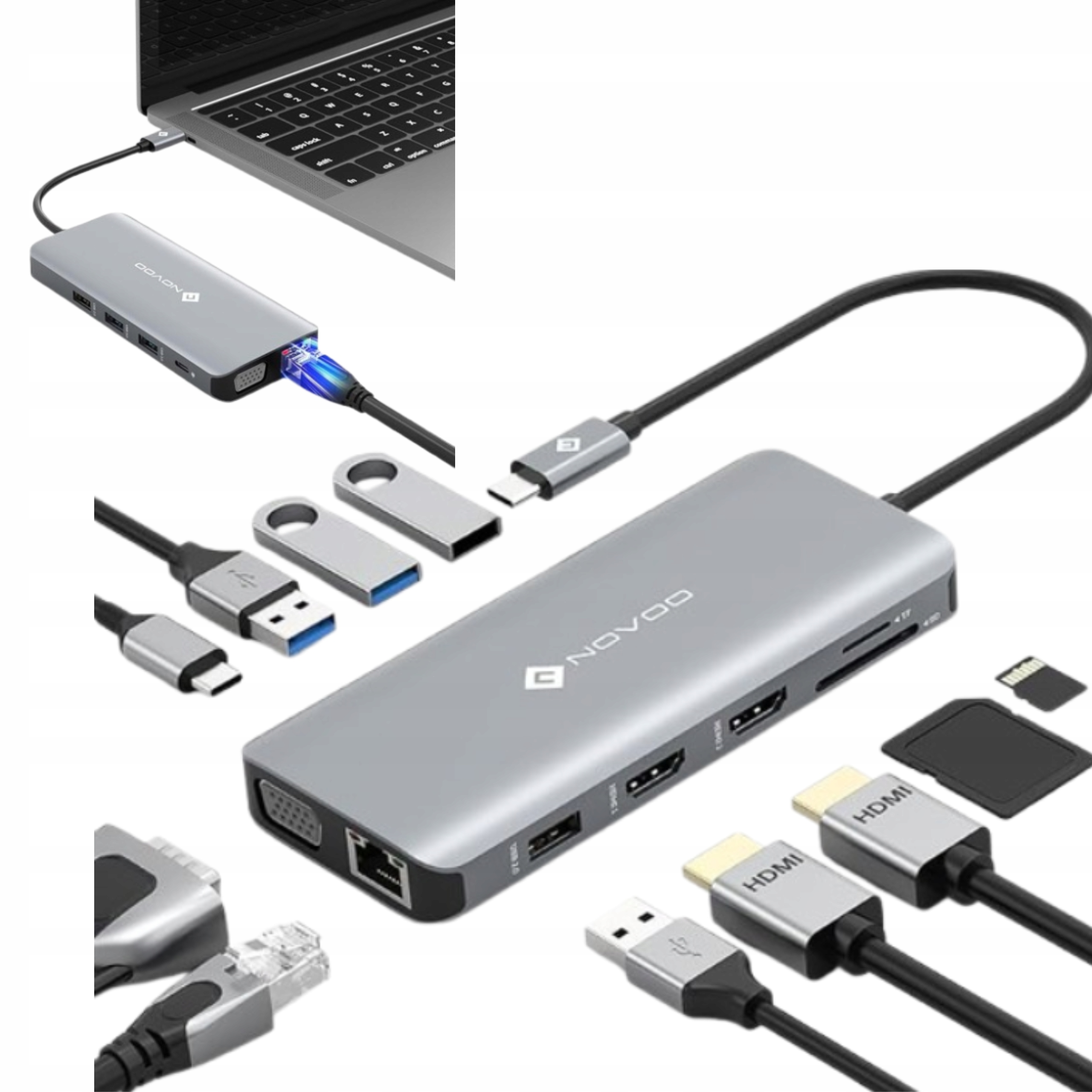 Dokovací stanice Hub 11 V 1 se dvěma porty Hdmi Usb Typ C Notebook MacBook