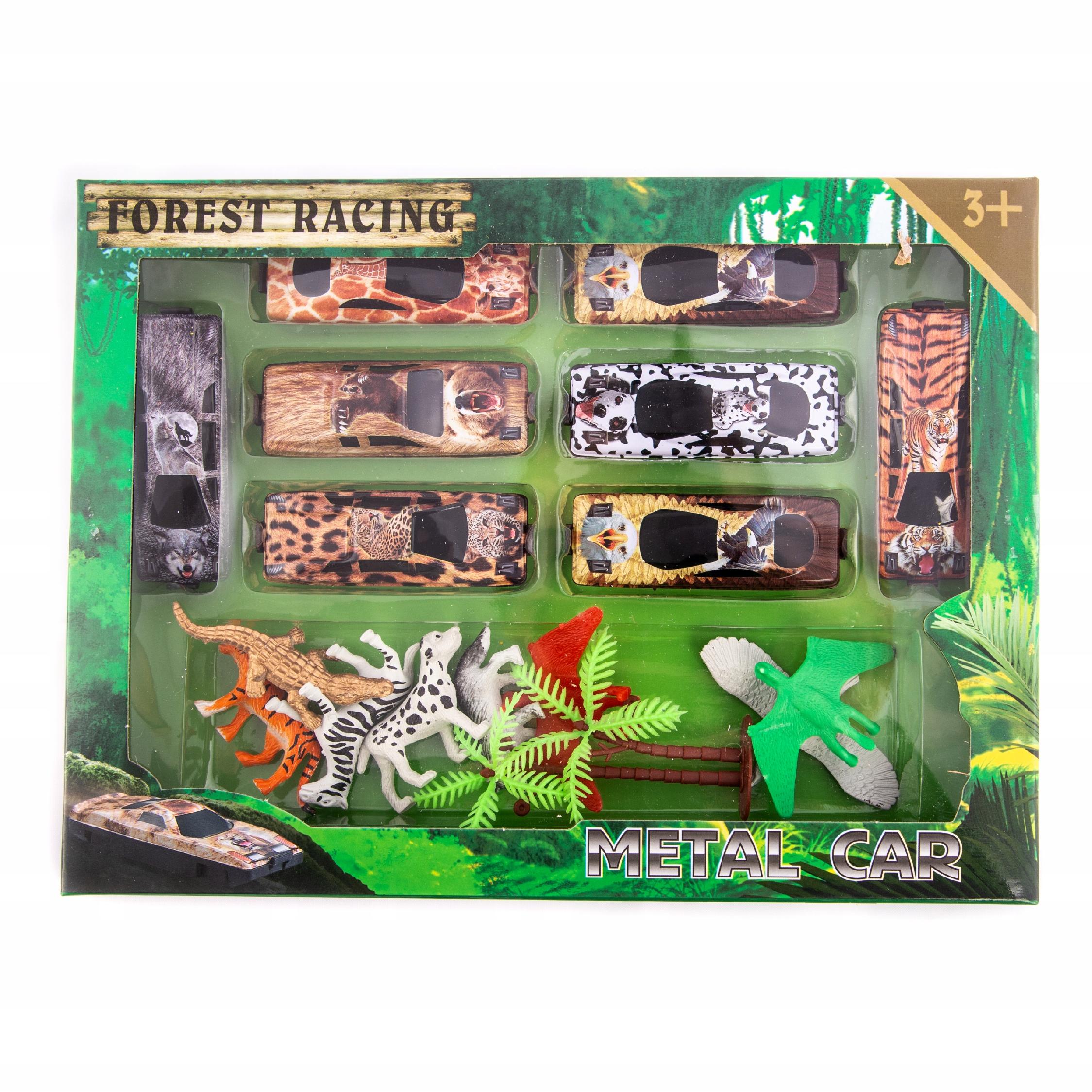 ZESTAW SAMOCHODÓW Z FIGURKAMI ZWIERZĄT 8SZT
