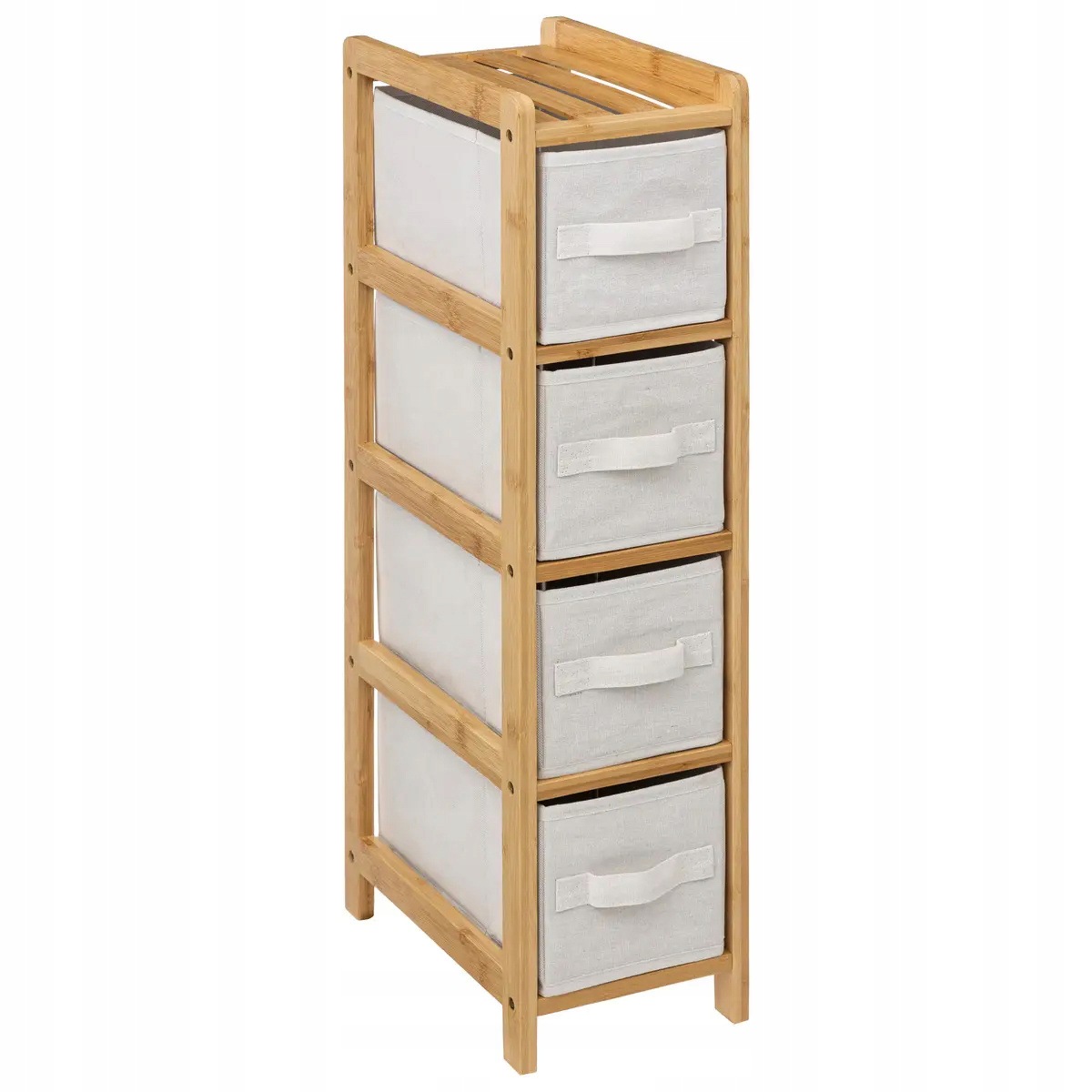 Úzký bambusový regál Tidy s 4 texitlními košíky, výš. 78,5 cm