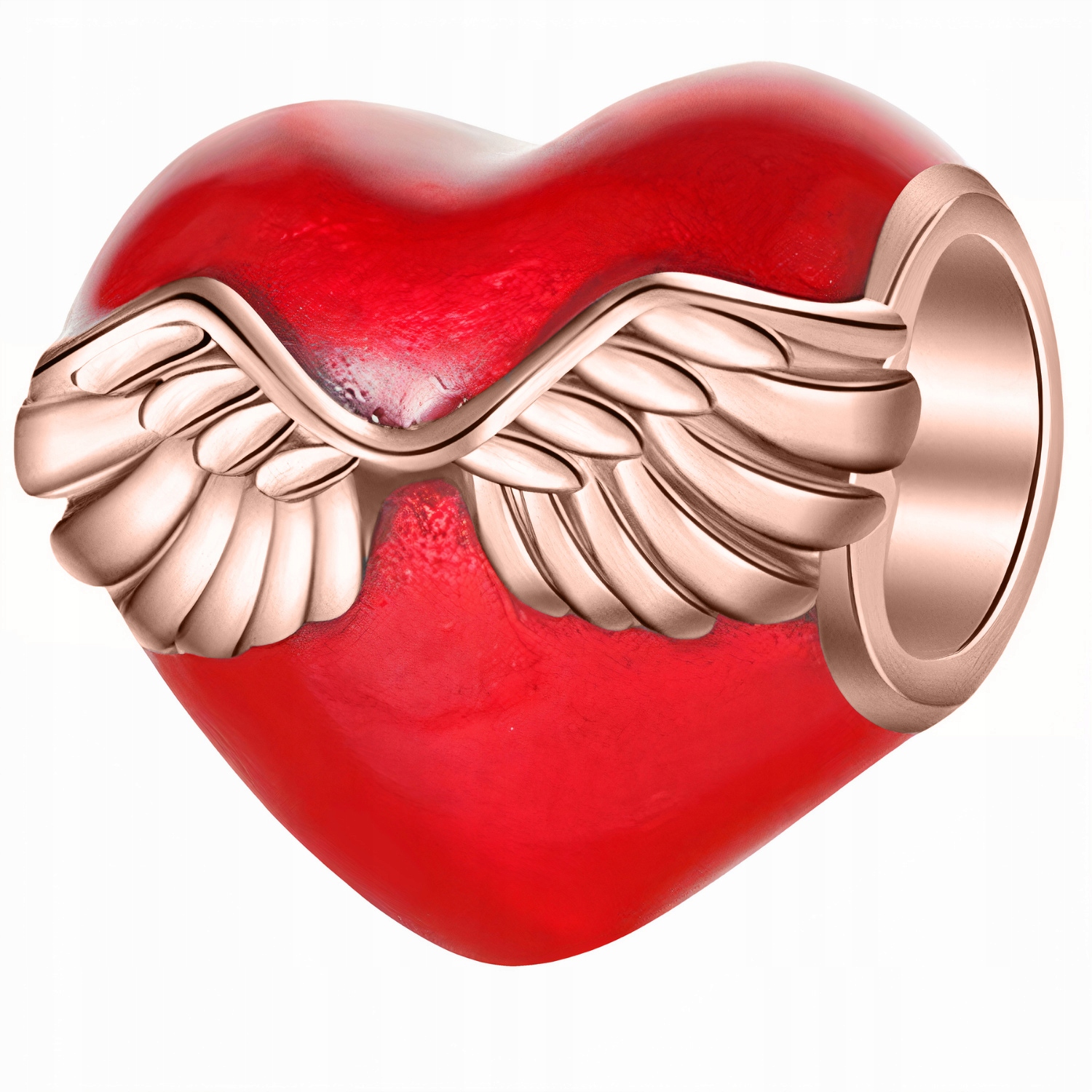 Charms Pozlacené červené srdce Křídla Korálek s křídly Stříbro 925