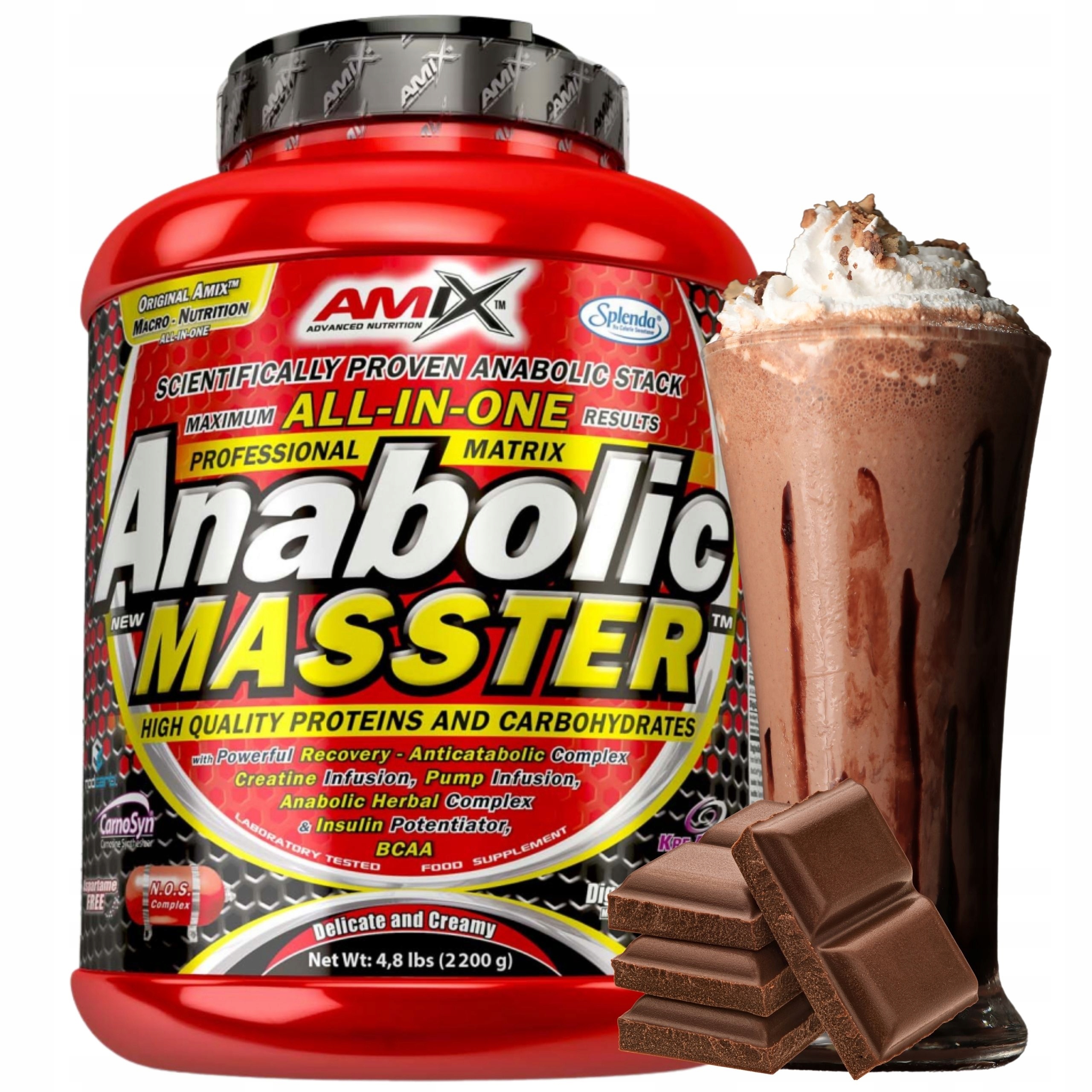 Gainer Na Hmotu Kreatin Carbs protein Amix Anabolic Masster 2200g Chocolate