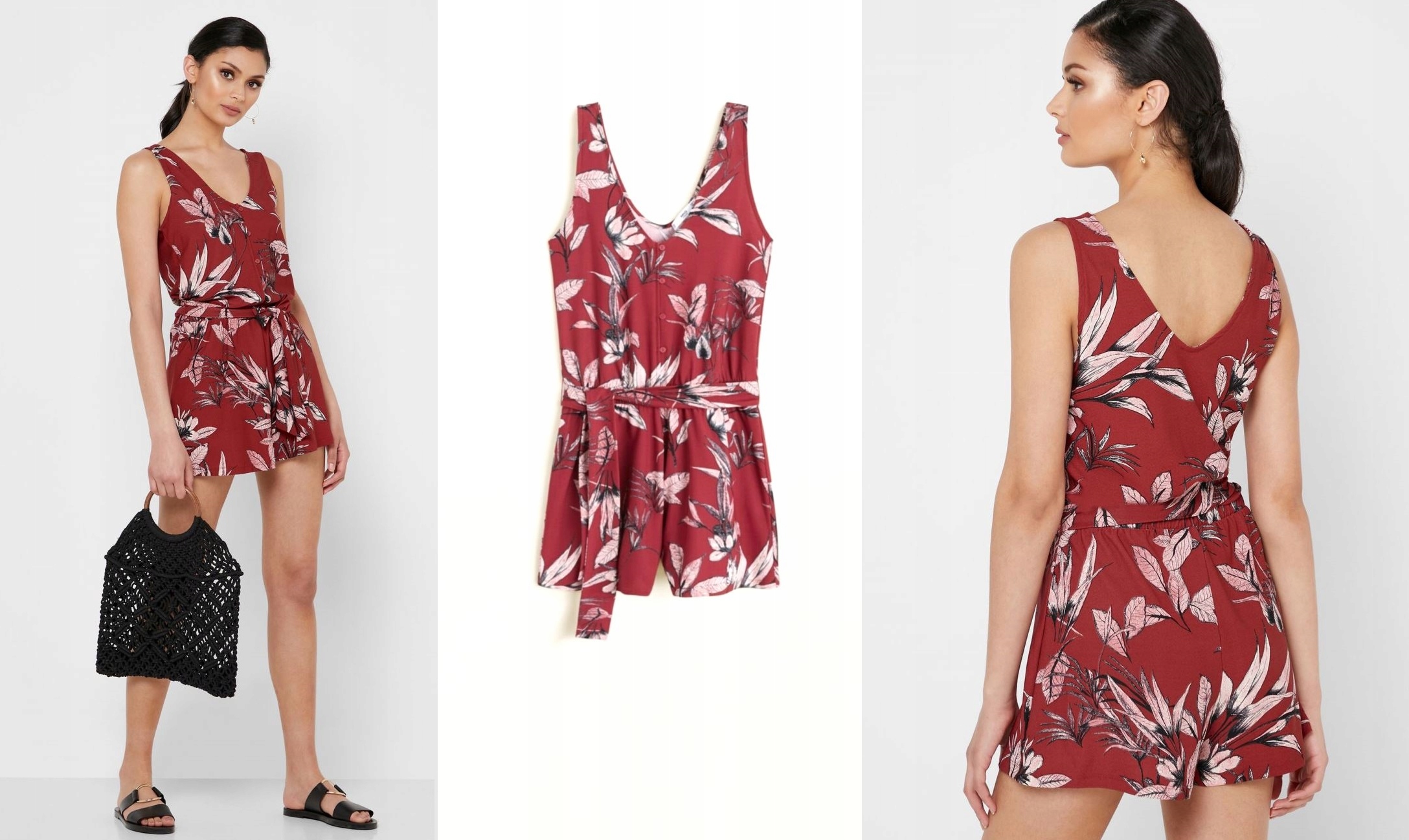 

Mango Krótki Kombinezon W Kwiaty Lużne Spodenki S