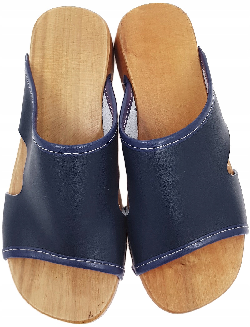 POLSKIE Chodaki Odkryte Drewniaki Skórzane Klasyczne Damskie Medyczne *40* Długość wkładki 26 cm