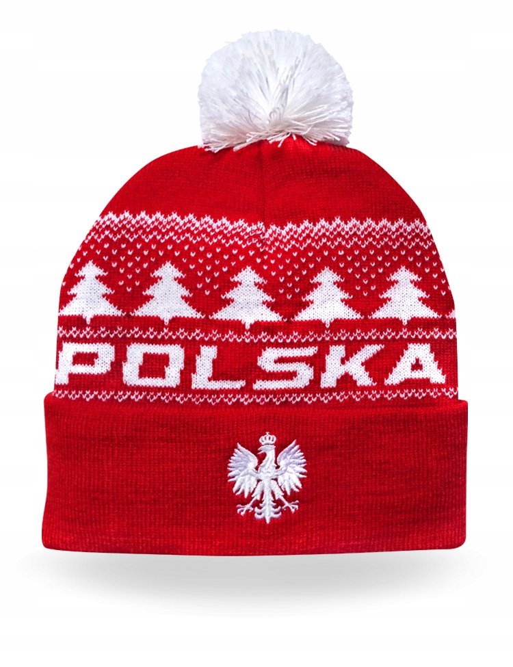 Czerwona Czapka zimowa Polska Patrioci z orłem, dzianinowa Poland Patriotka
