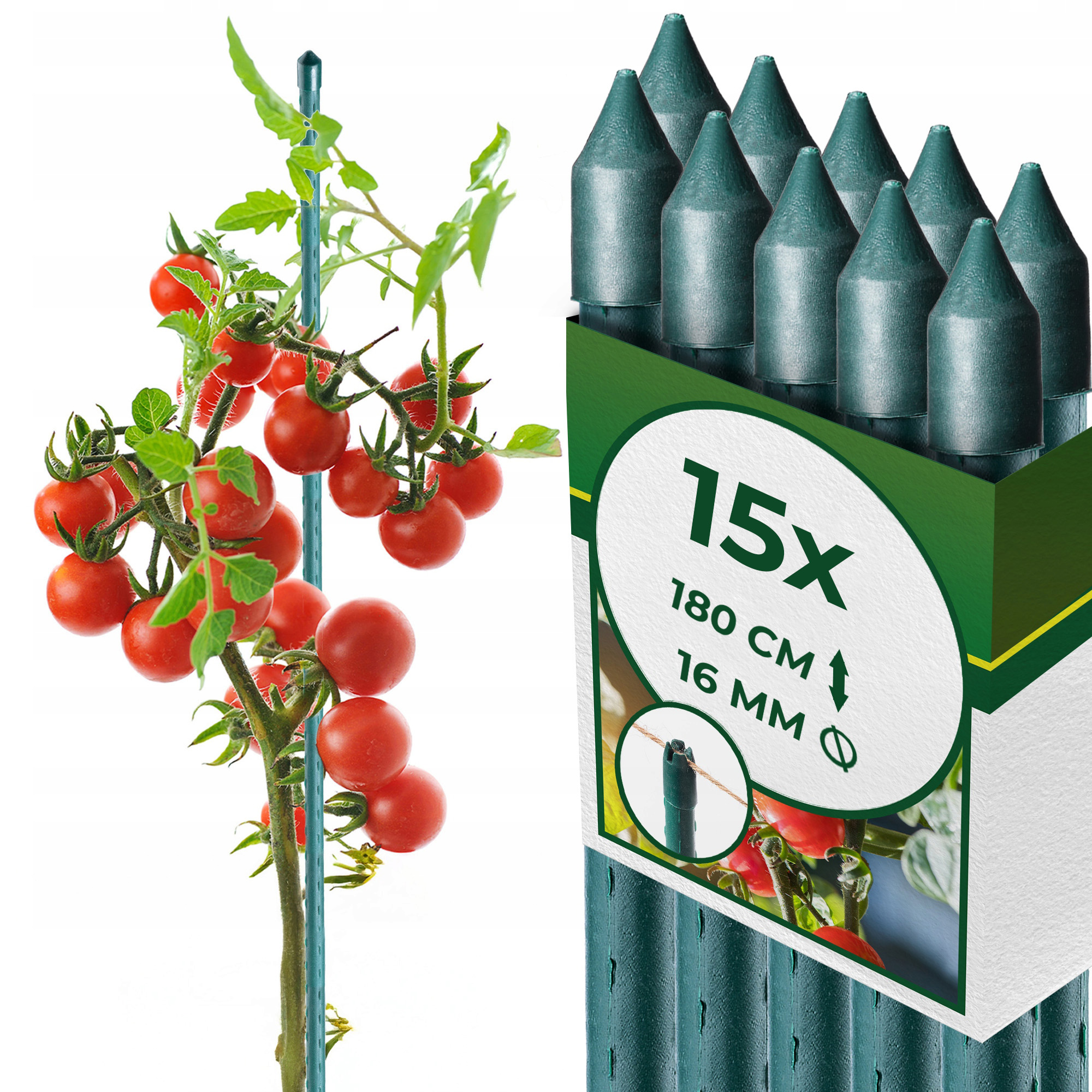 Tyč K Rostlinám Podpěra 180 cm Tyčky Palíků Rajčat Potažená 16 mm 15 ks