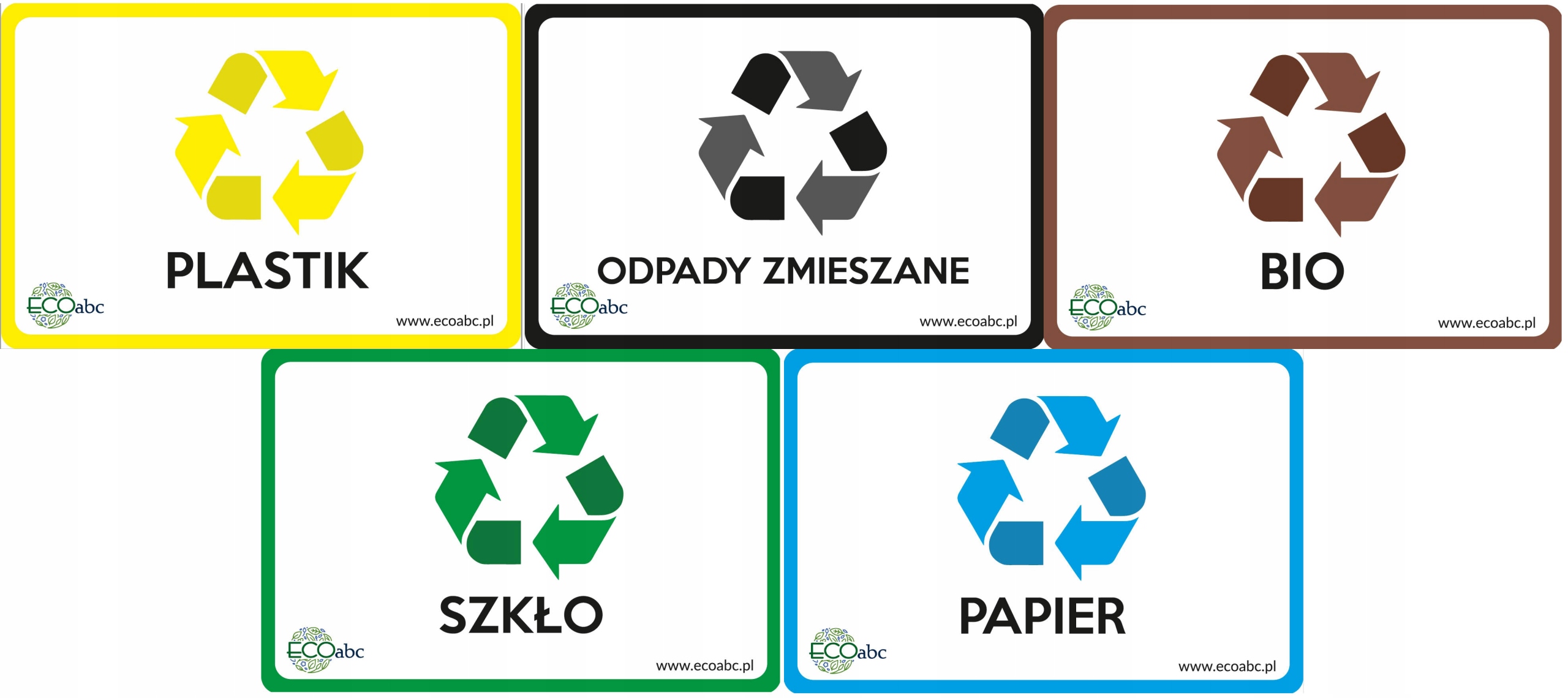 

Zestaw 5 naklejek do segregacji śmieci kosz 30x20