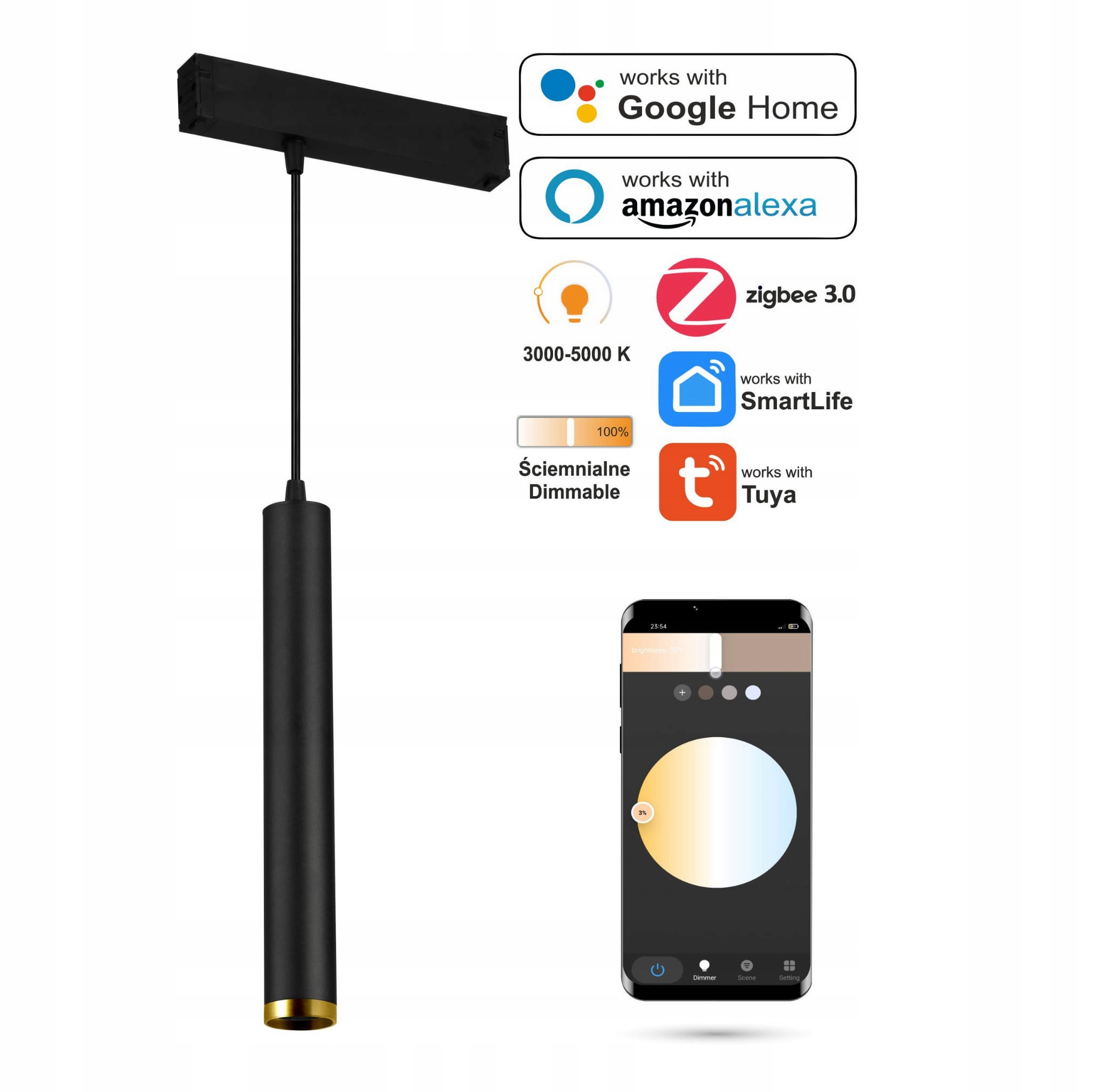 Závesná Led lampa WiFi Zigbee Tuba 10W Smart Track 230VAC