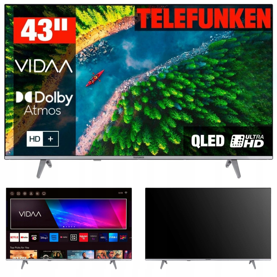 Telewizor Smart Tv 43" Qled Telefunken D43Q750M8CW Vidaa 4K Hdr Bezramkowy