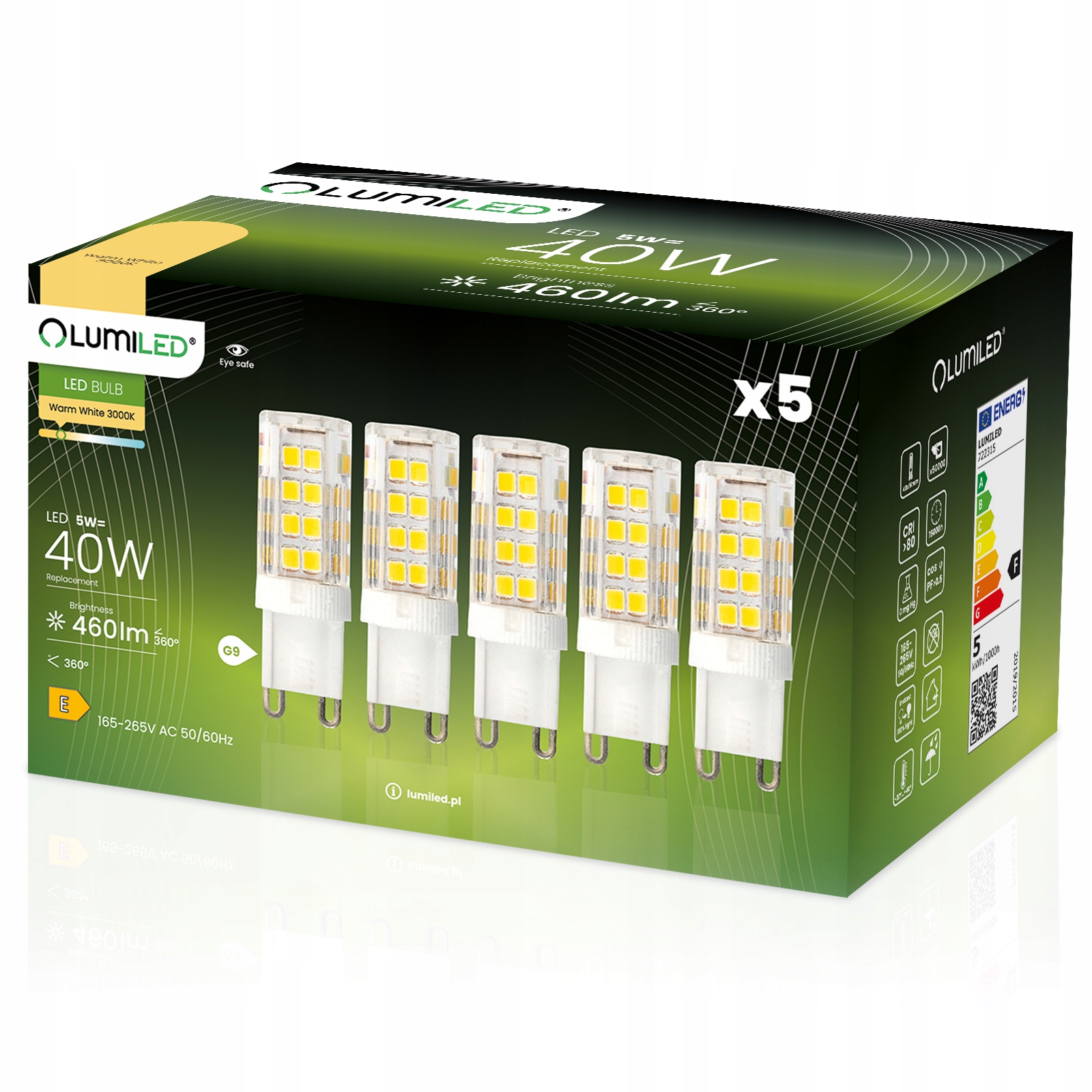 5x Żarówka LED G9 KAPSUŁKA 5W = 50W 470LM 3000K