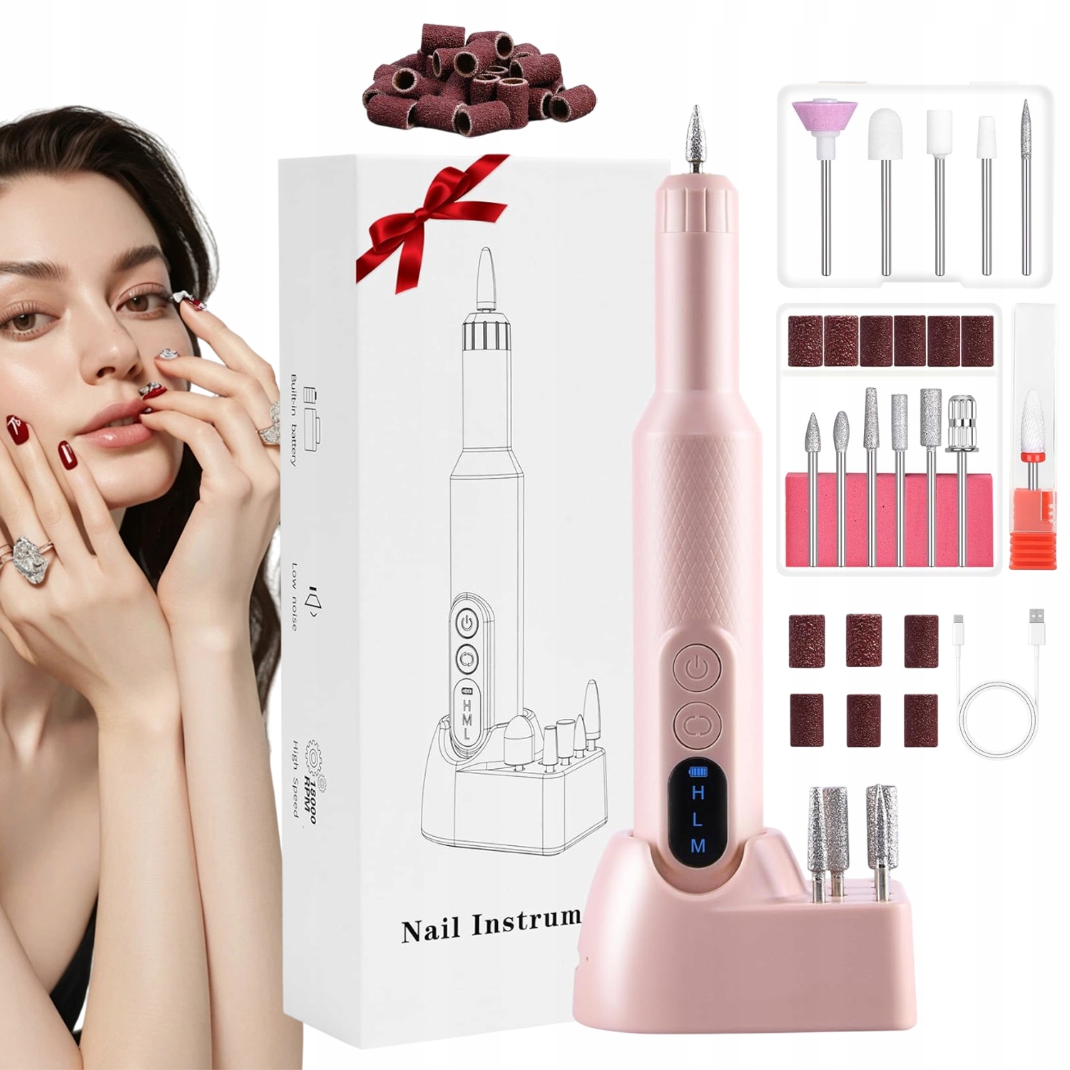 Frézky Na Nehty Sada Elektrický Pilník Na Nehty Manikúra Růžová