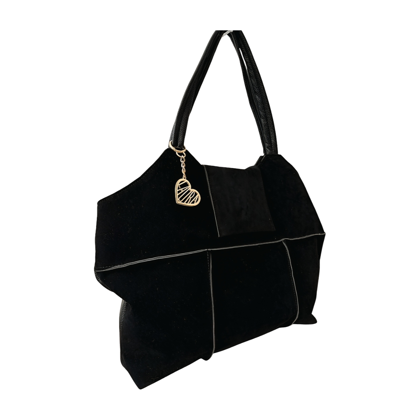 Laura Biaggi shopper taška s prošíváním, černá, eko-semiš