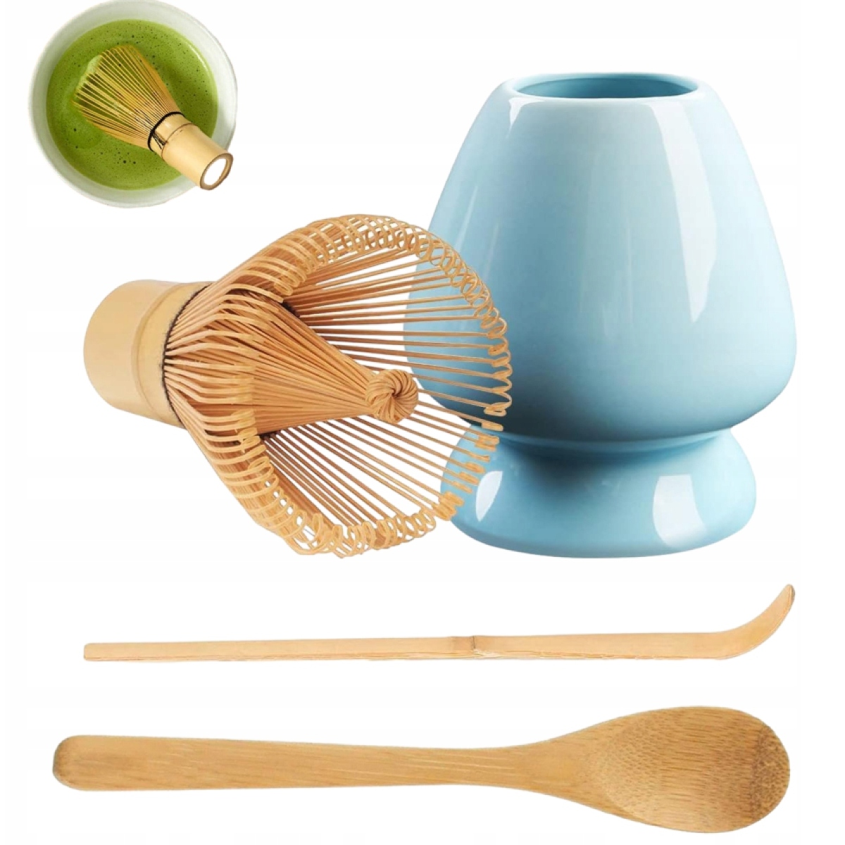 Levně Sada Matcha 4V1 Bambusové Nářadí Matcha Keramický Stojan