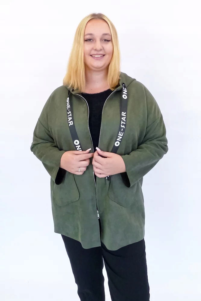 Olivová bunda na zip s kapucí Uni