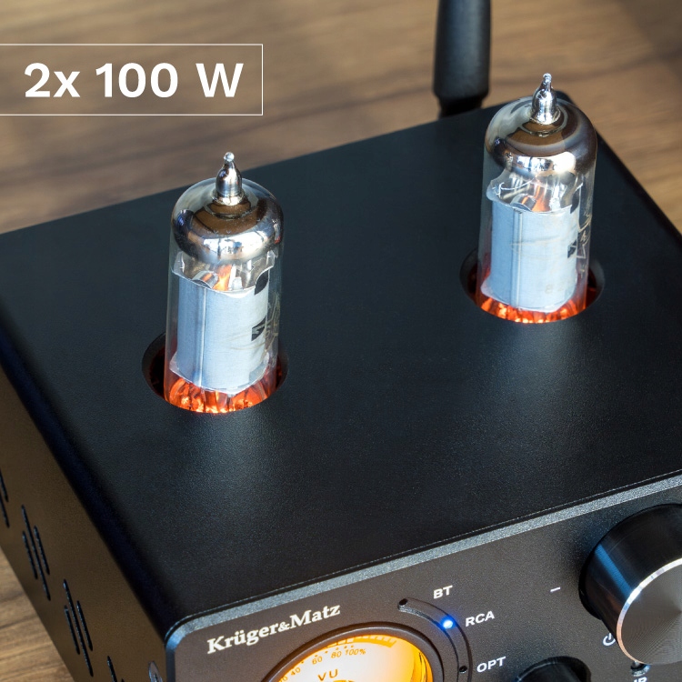 WZMACNIACZ LAMPOWY STEREO MAŁY MOCNY 2 X 100W BLUETOOTH 5.0 A60 Głębokość produktu 11.6 cm