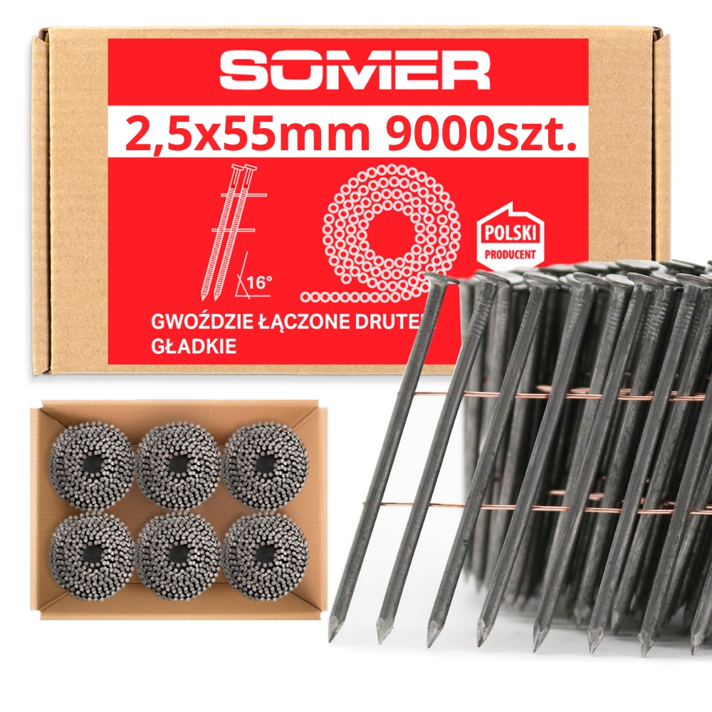 Hřebíky Do Bubnových Hřebíkovaček 2,5/55 G 9000 Ks Velká Kompatibilita