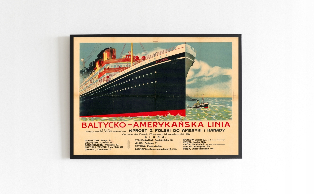 Starý Plakát Polská Amerika Trajekt 1920r. 100x70cm