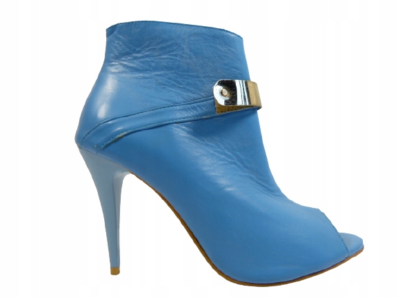 modré kotníkové boty bez palce, kožený podpatek, elegantní boty, podpatek J.Wolski 39