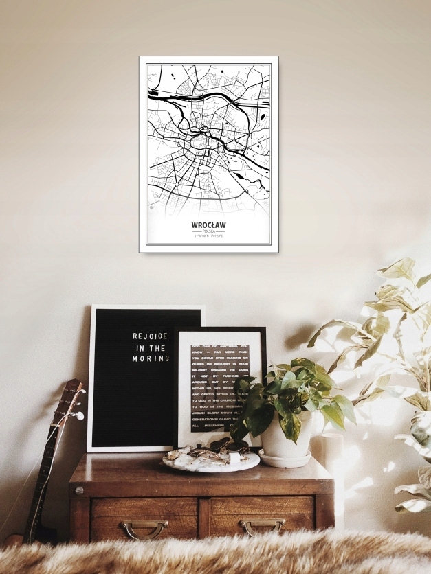 WROCŁAW MAPA CZARNO-BIAŁA plakat B1 100x70cm #195 Rodzaj bez ramy