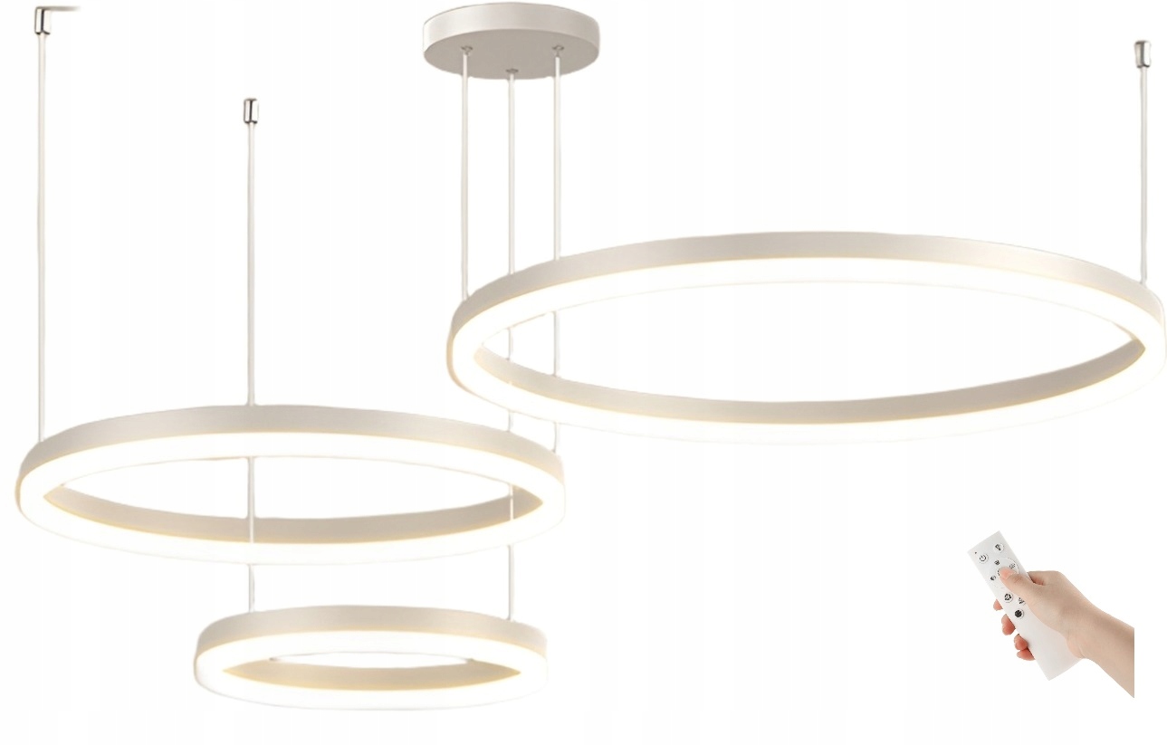 Lampa Wisząca 3 Ringi Sufitowa żyrandol 100W Pilot 40/60/80 xxl Tuya Biała