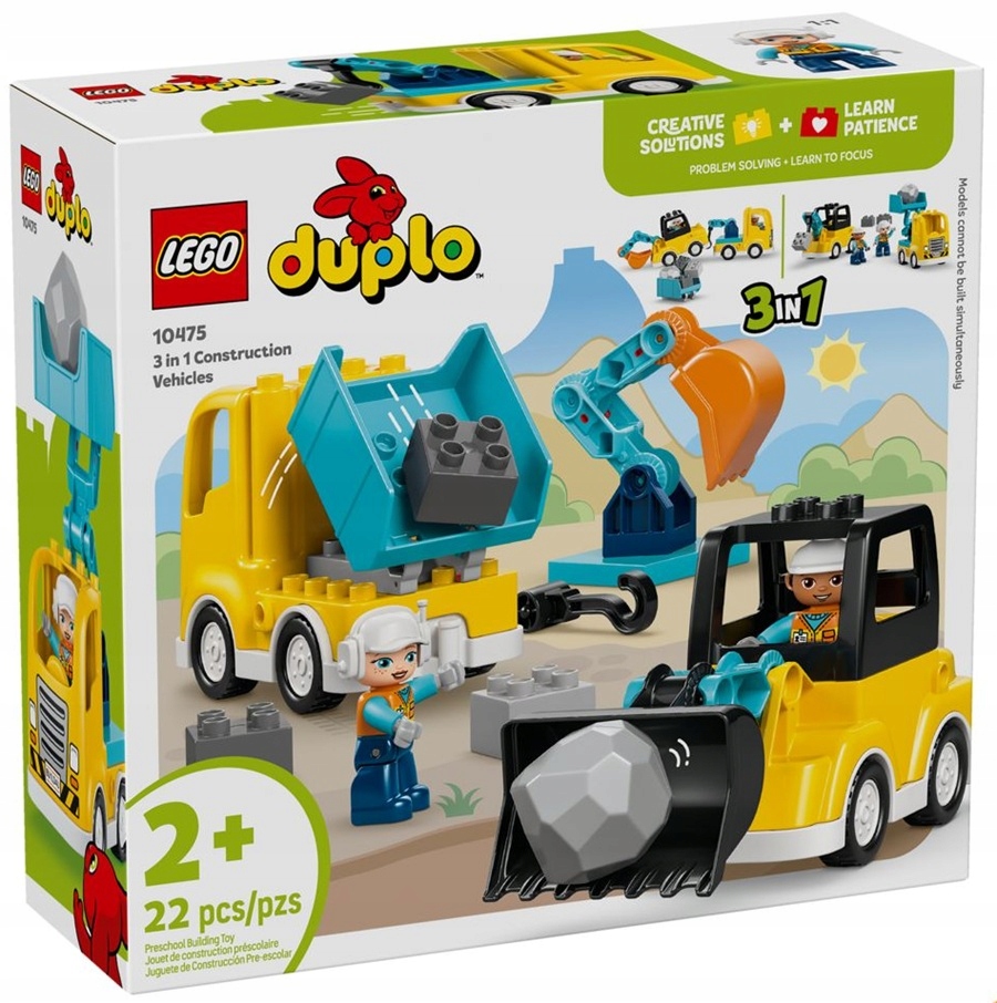 Stavebnice 22 dílků Lego 3v1 Duplo Stavební stroje 10475