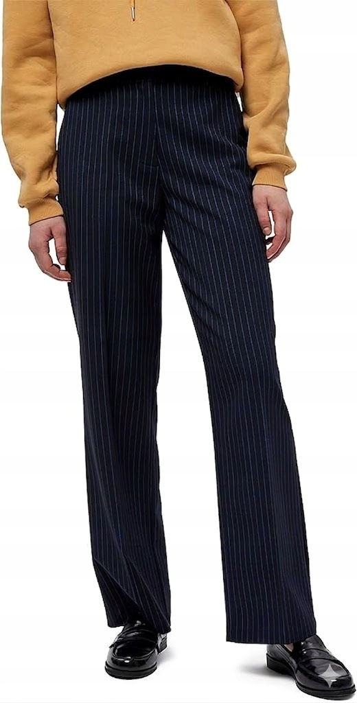 Minus Elegantní, Jednoduché Černé Pruhované Kalhoty 42 6FA