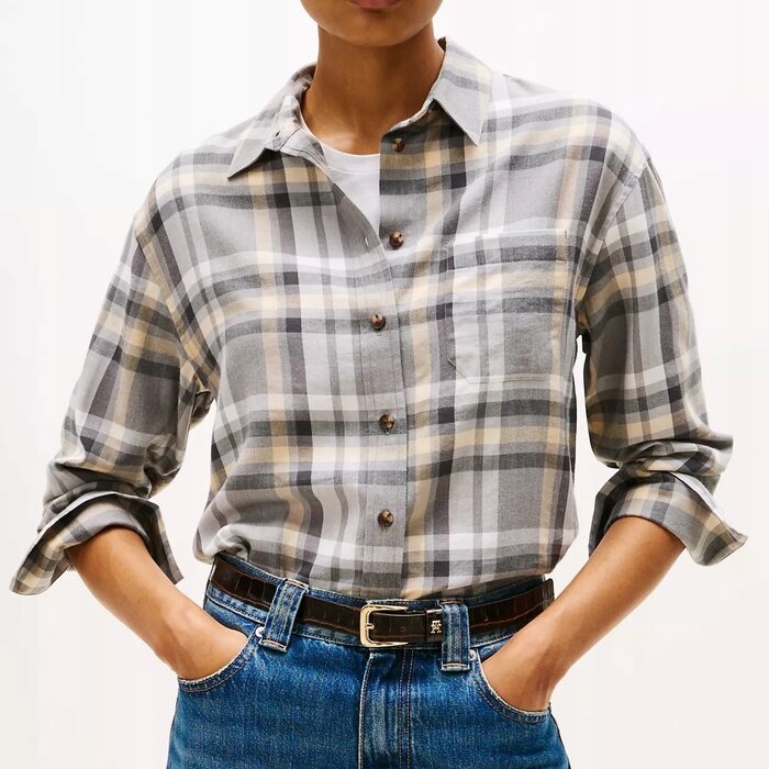Dámská kostkovaná košile Tommy Hilfiger, klasická, šedá S (nová)