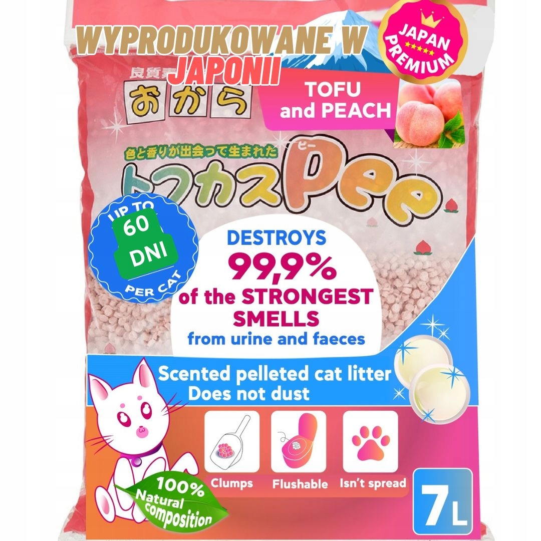 Levně Japan Premium – stelivo tofu, s vůní broskve, přírodní, ekologické 7l