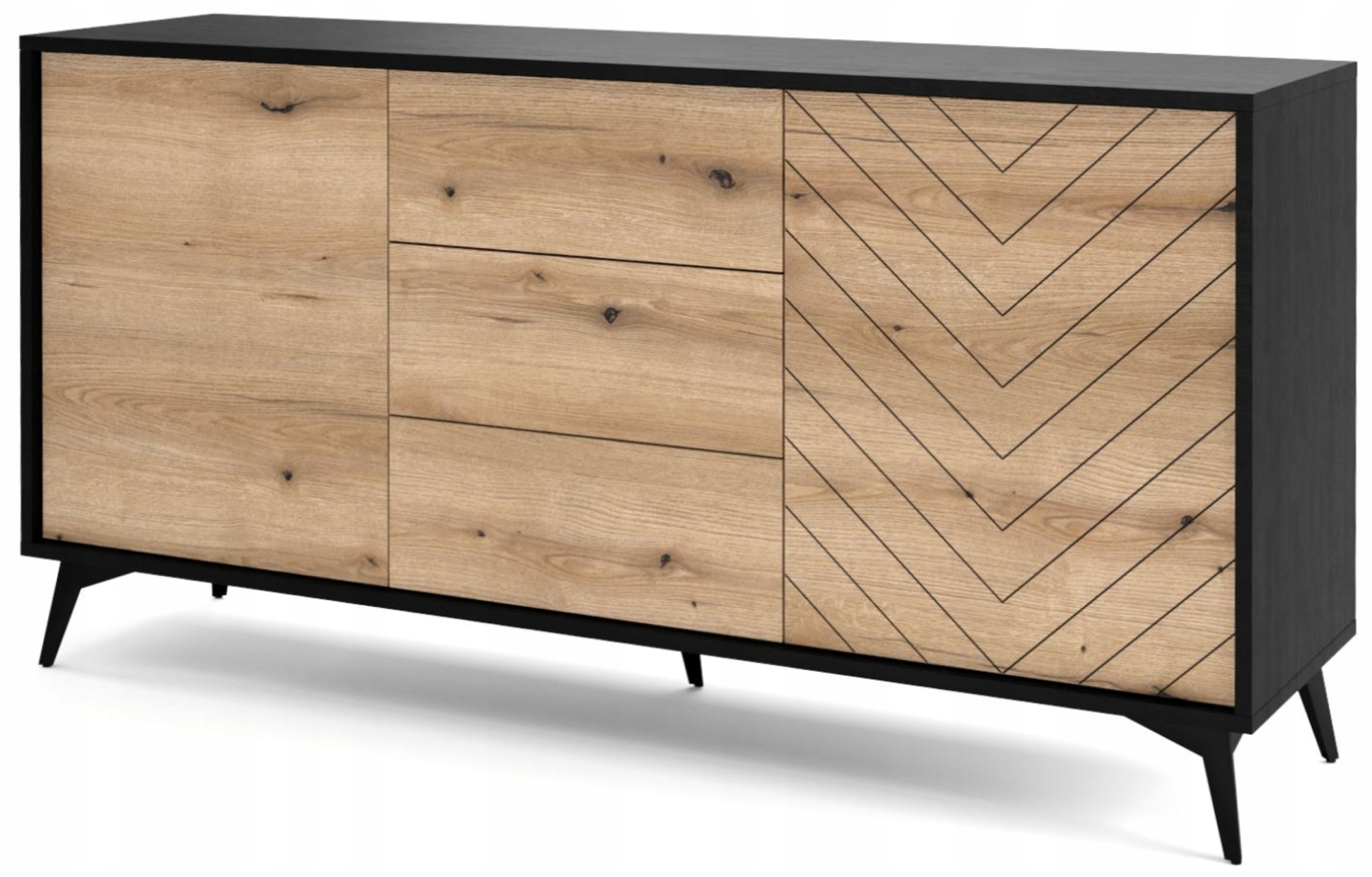 

Komoda 154 Czarna Dąb Metal Szuflady Loft Drzwi
