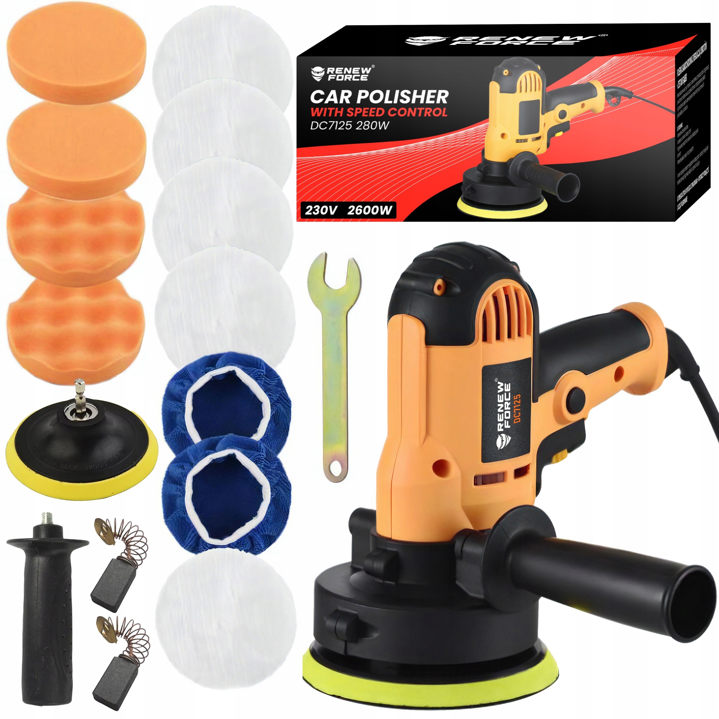 Szlifierka Polerka Samochodowa Maszyna Polerska Zestaw Gąbki 600-3700 Obr