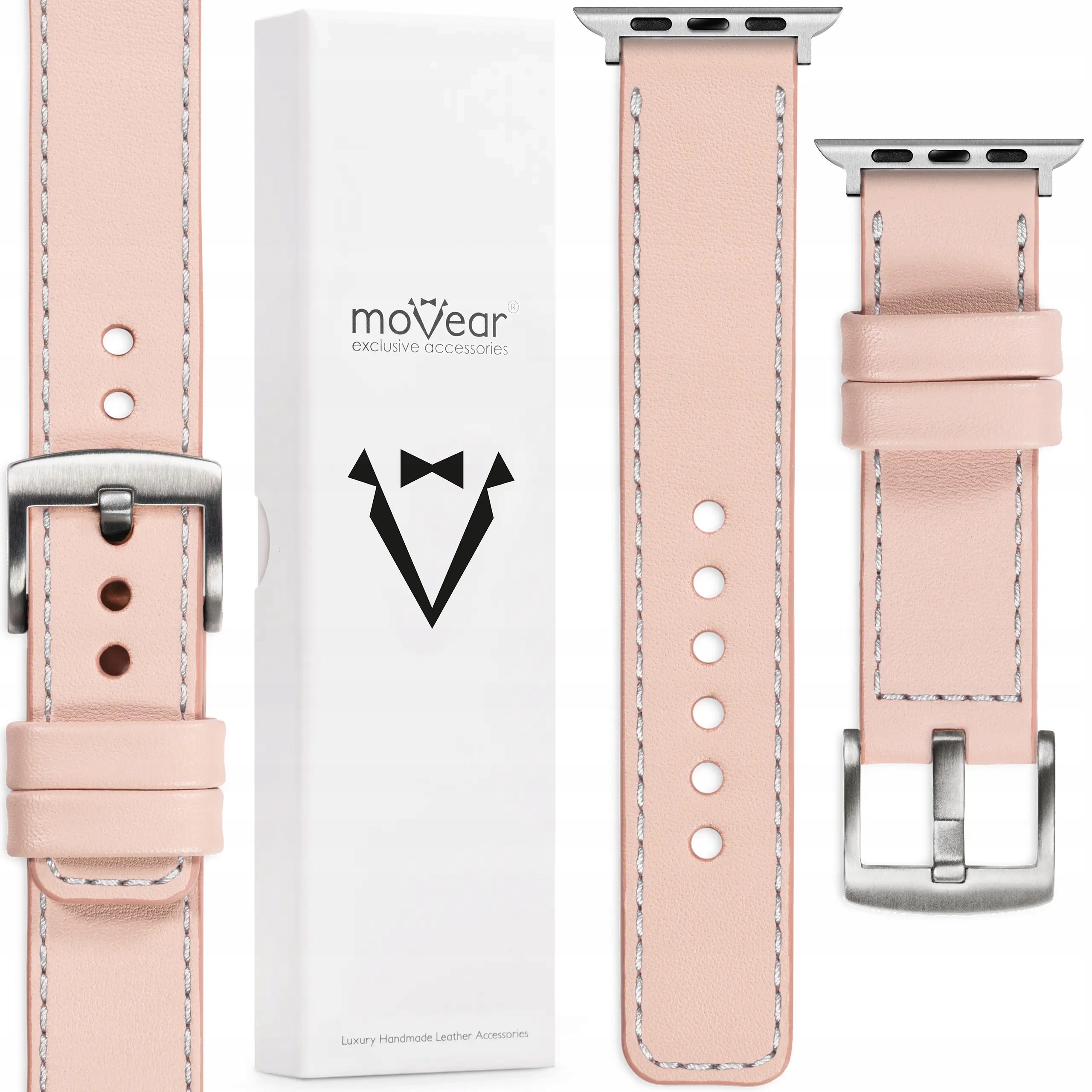Kožený řemínek pro Apple Watch Ultra 10 9 8 7 6 5 Se Polský růžový