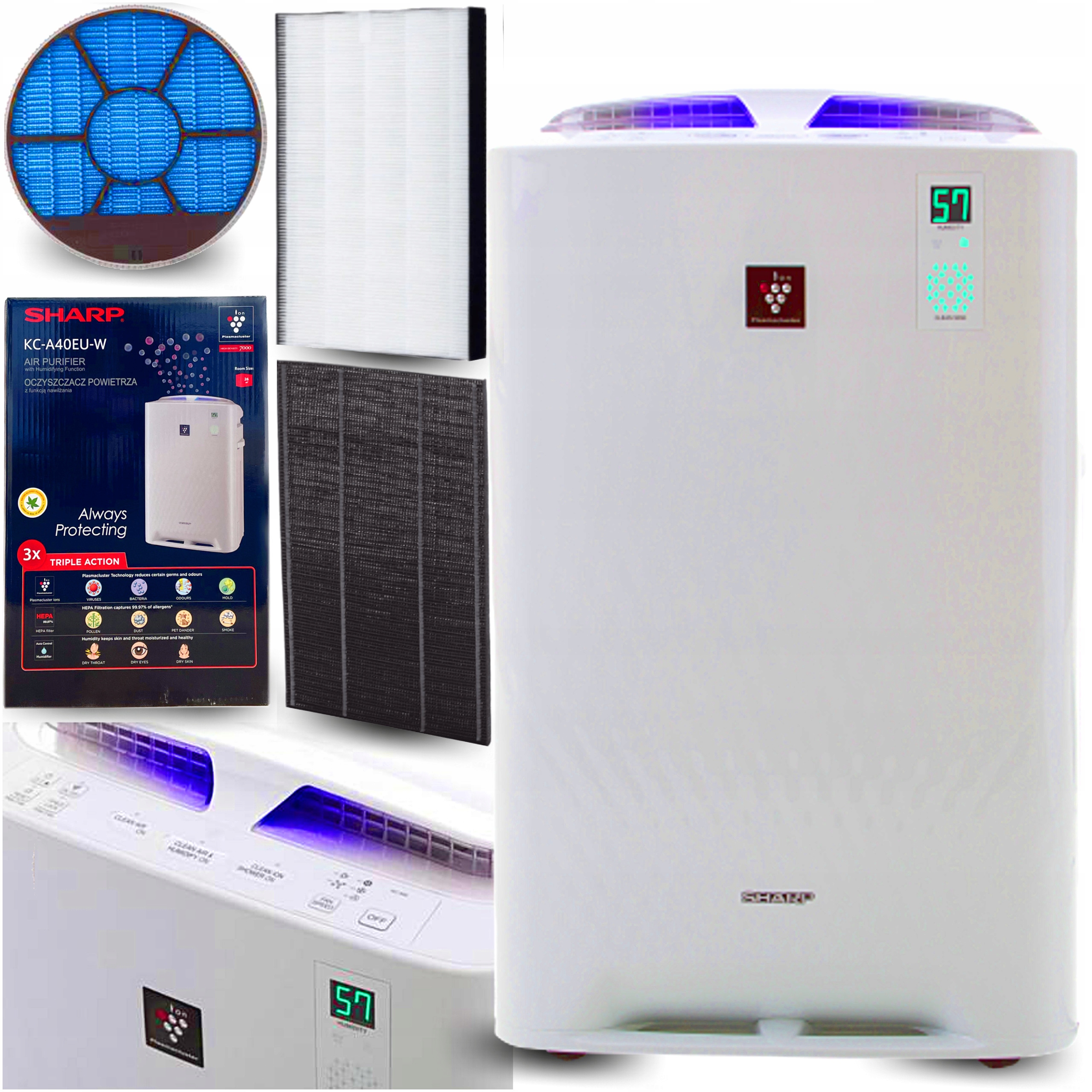 Sharp Čistička vzduchu Zvlhčovač Vzduchu Ionizátor KCA40EUW Hepa H13 216 m³/h