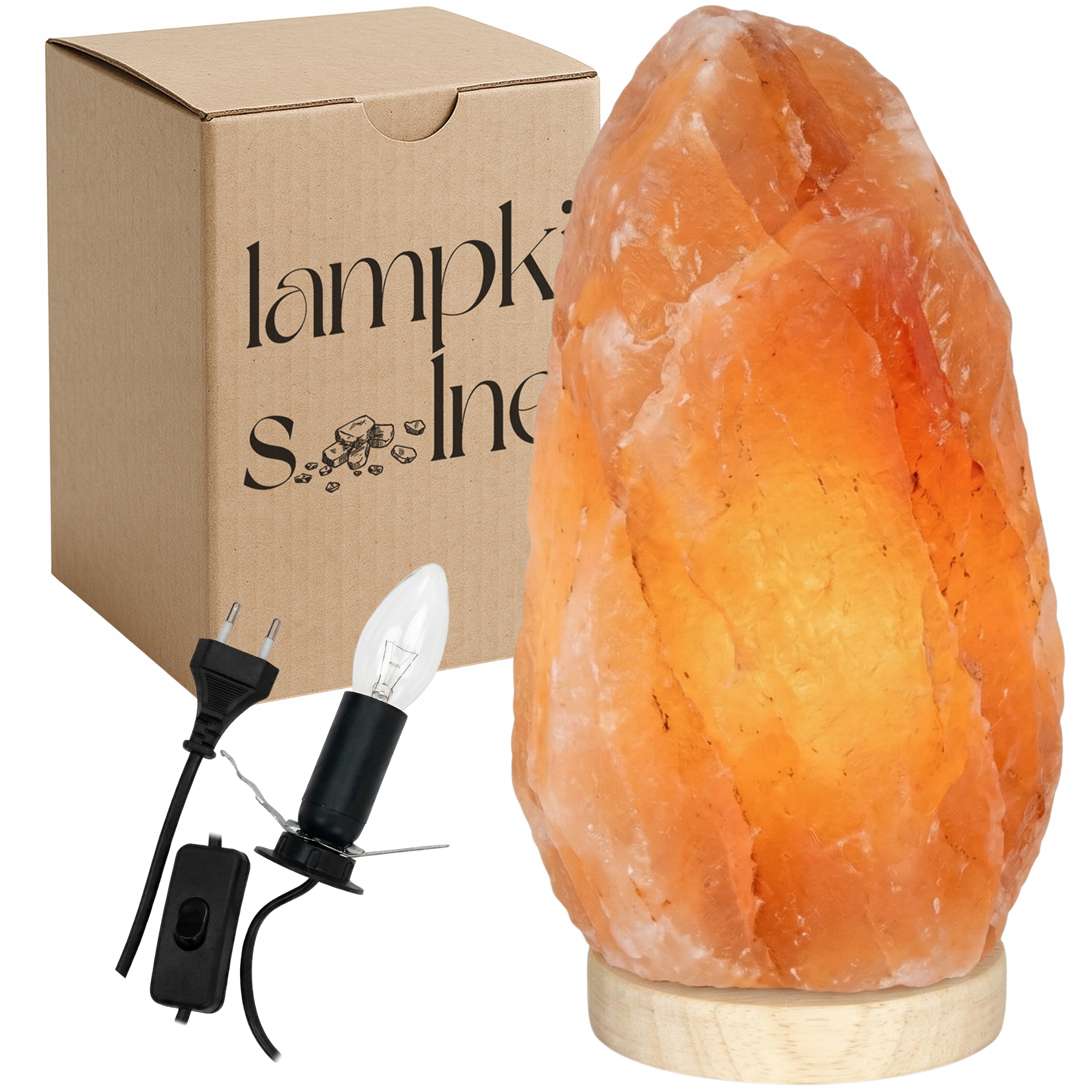 solná lampa Kłodawska Polska 3-5 Kg ionizátor na světlém Bukovém podstavci