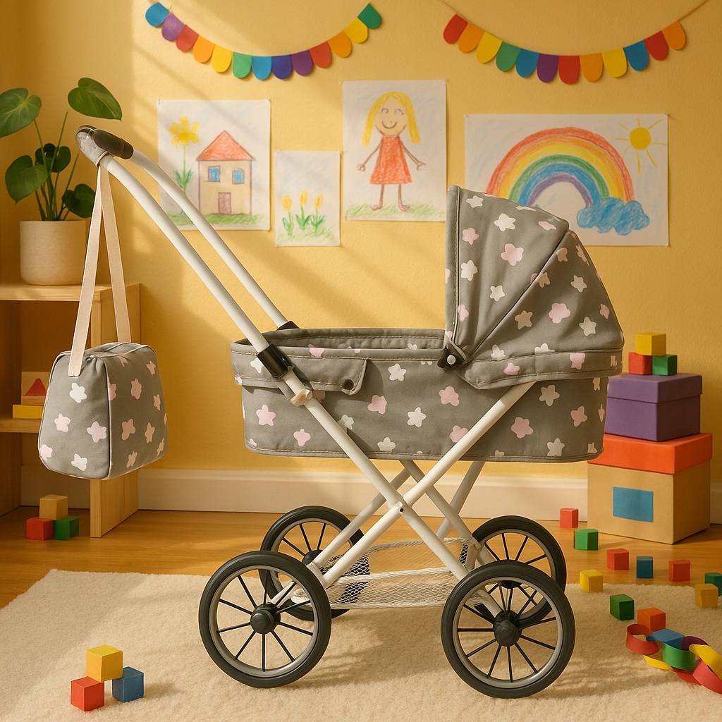 Wózek dla lalek głęboki gondola składany gumowe koła duży lekki Marka Happy Kiddo