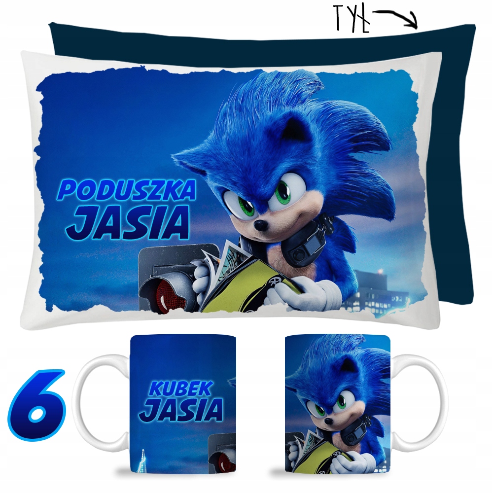 ZESTAW KUBEK + PODUSZKA SONIC + IMIĘ PREZENT Tematyka, motyw sonic