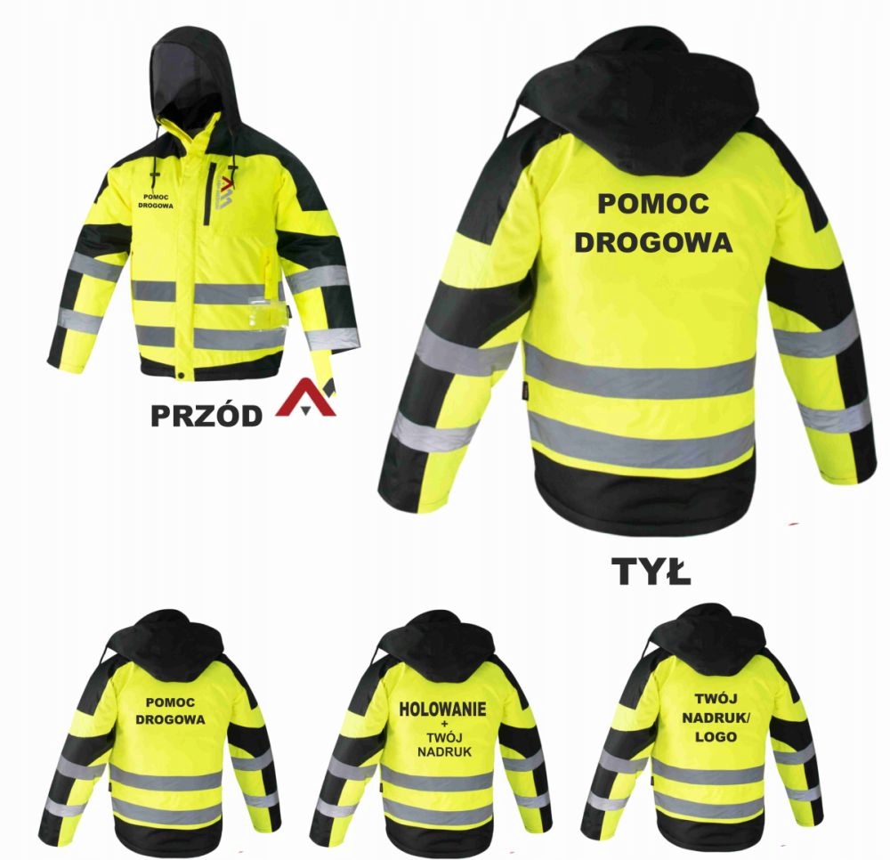 ZIMOWA KURTKA POMOC DROGOWA ODBLASKOWA OSTRZEGAWCZA TWÓJ NADRUK HOLOWANIE